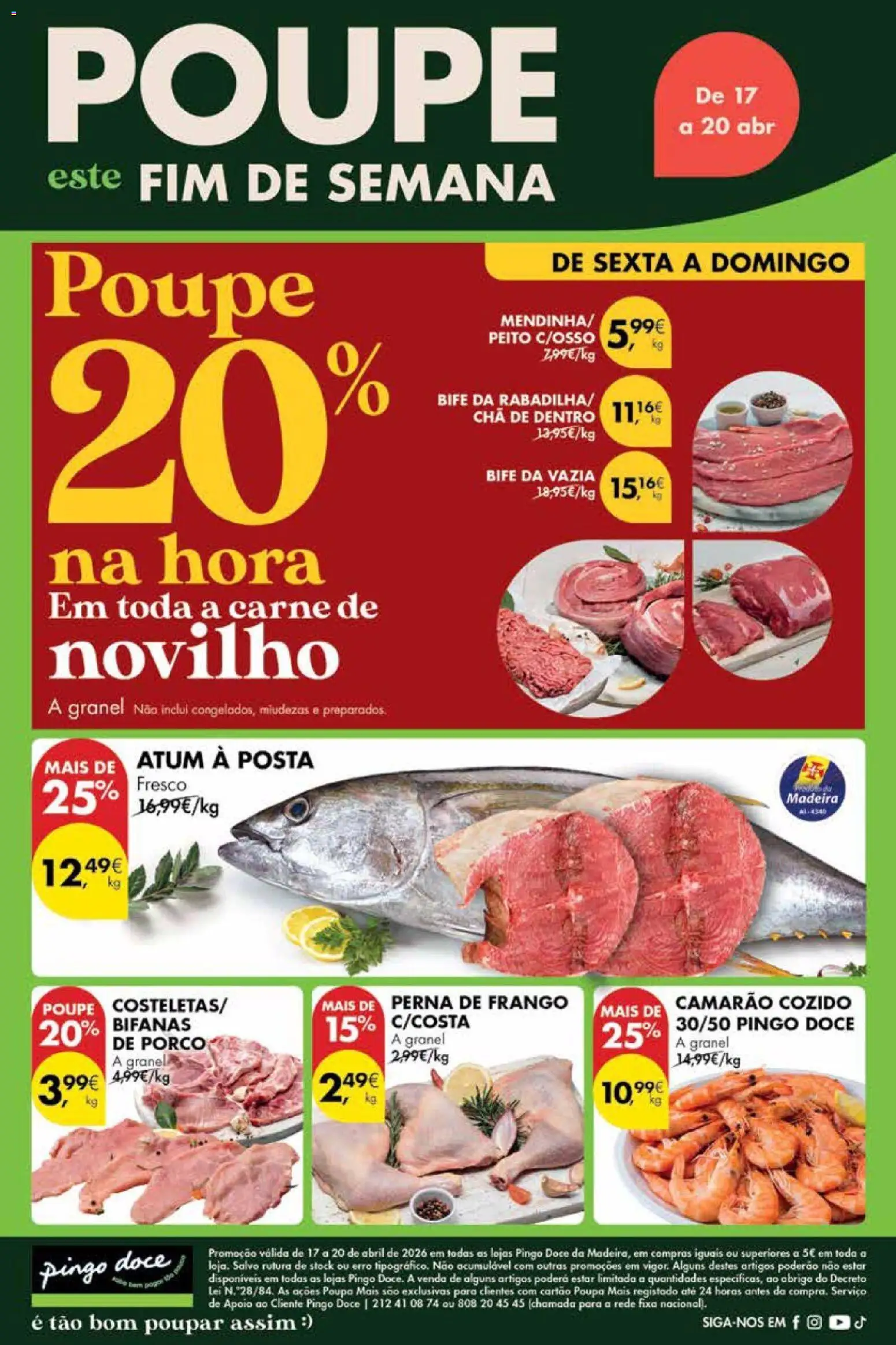 Pingo Doce Poupe este Fim de Semana Madeira │ válido de 17.04.2026 | Página: 1 | Produtos: Atum, Camarão, Chá, Carne