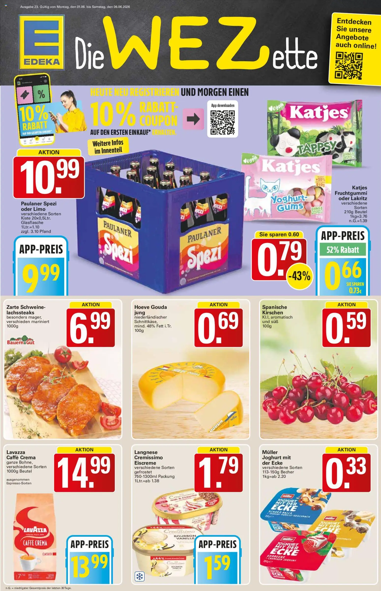 WEZ Prospekt – gültig ab 01.06.2026 | Seite: 1 | Produkte: Langnese, Paulaner spezi, Eiscreme, Paulaner