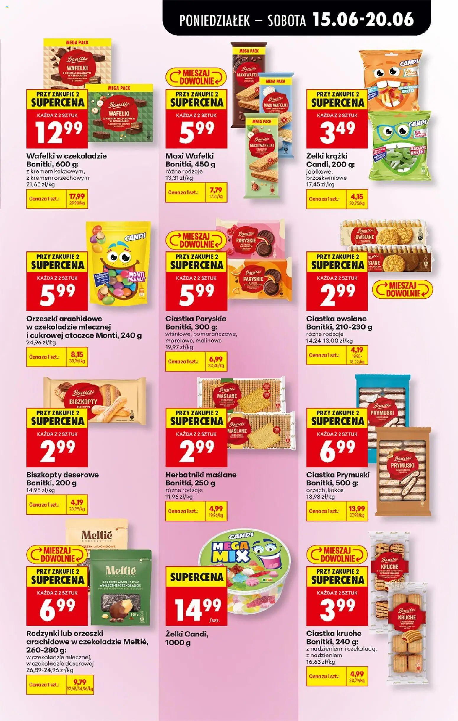 Biedronka gazetka od poniedziałku od 15.06.2026 | Strona: 65 | Produkty: Ciastka kruche, Monti orzeszki arachidowe, Wafelki, Ciastka