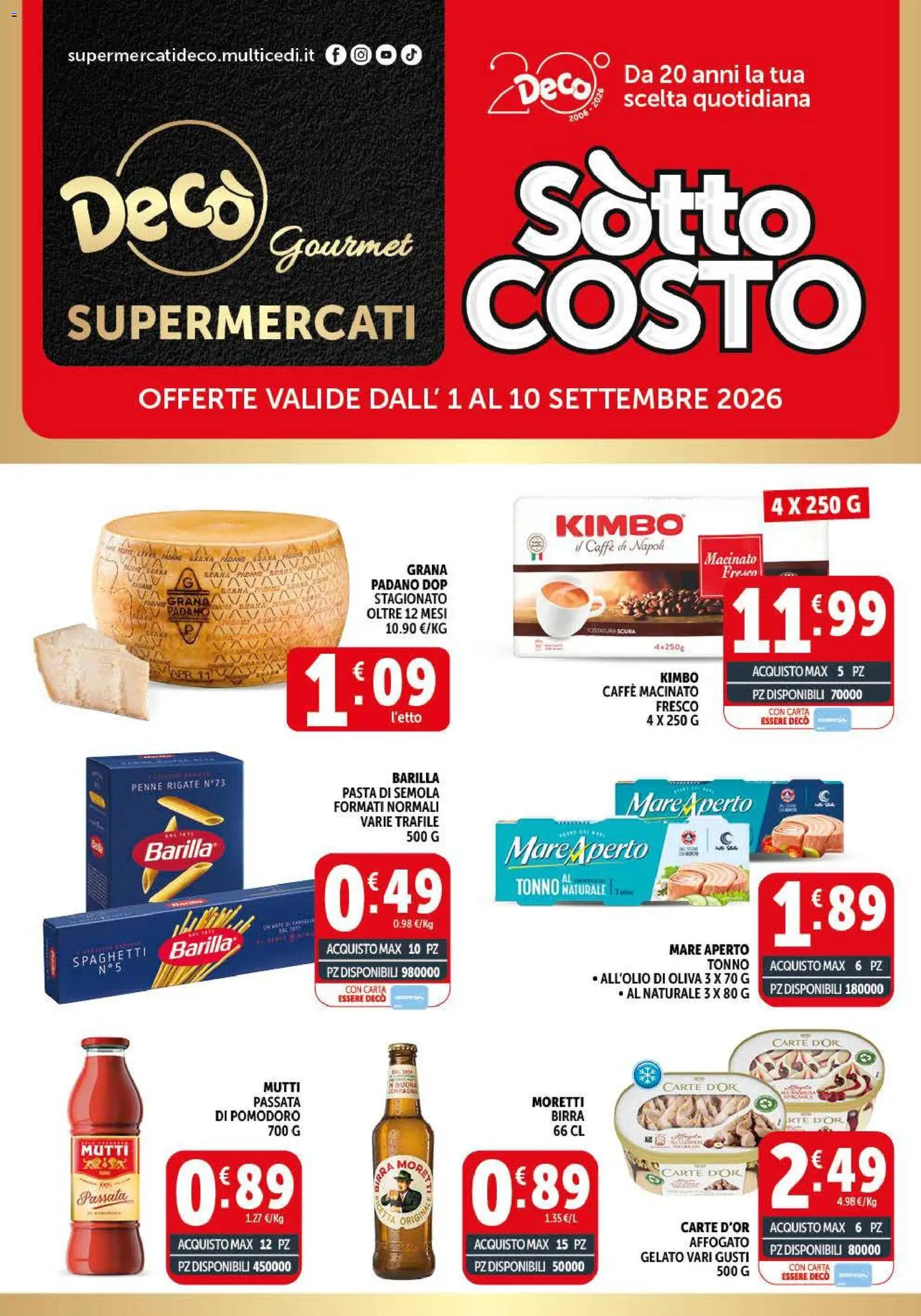 Volantino Decò del 01/09/2026 | Pagina: 1 | Prodotti: Caffè, Barilla, Mutti, Kimbo