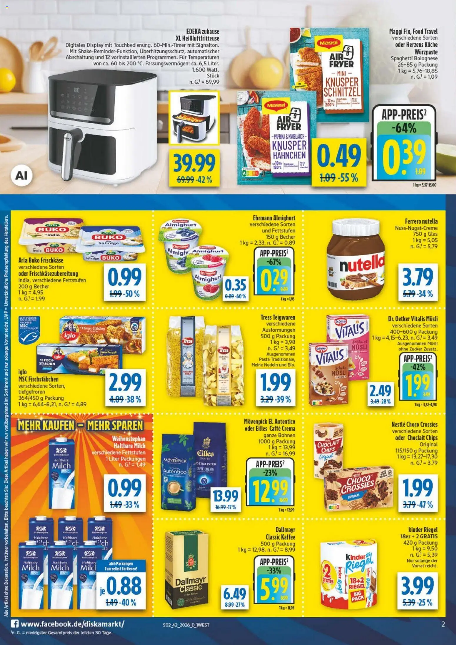 Diska Bayern – gültig ab 12.10.2026 | Seite: 2 | Produkte: Ehrmann almighurt, Iglo, Nudeln, Heißluftfritteuse