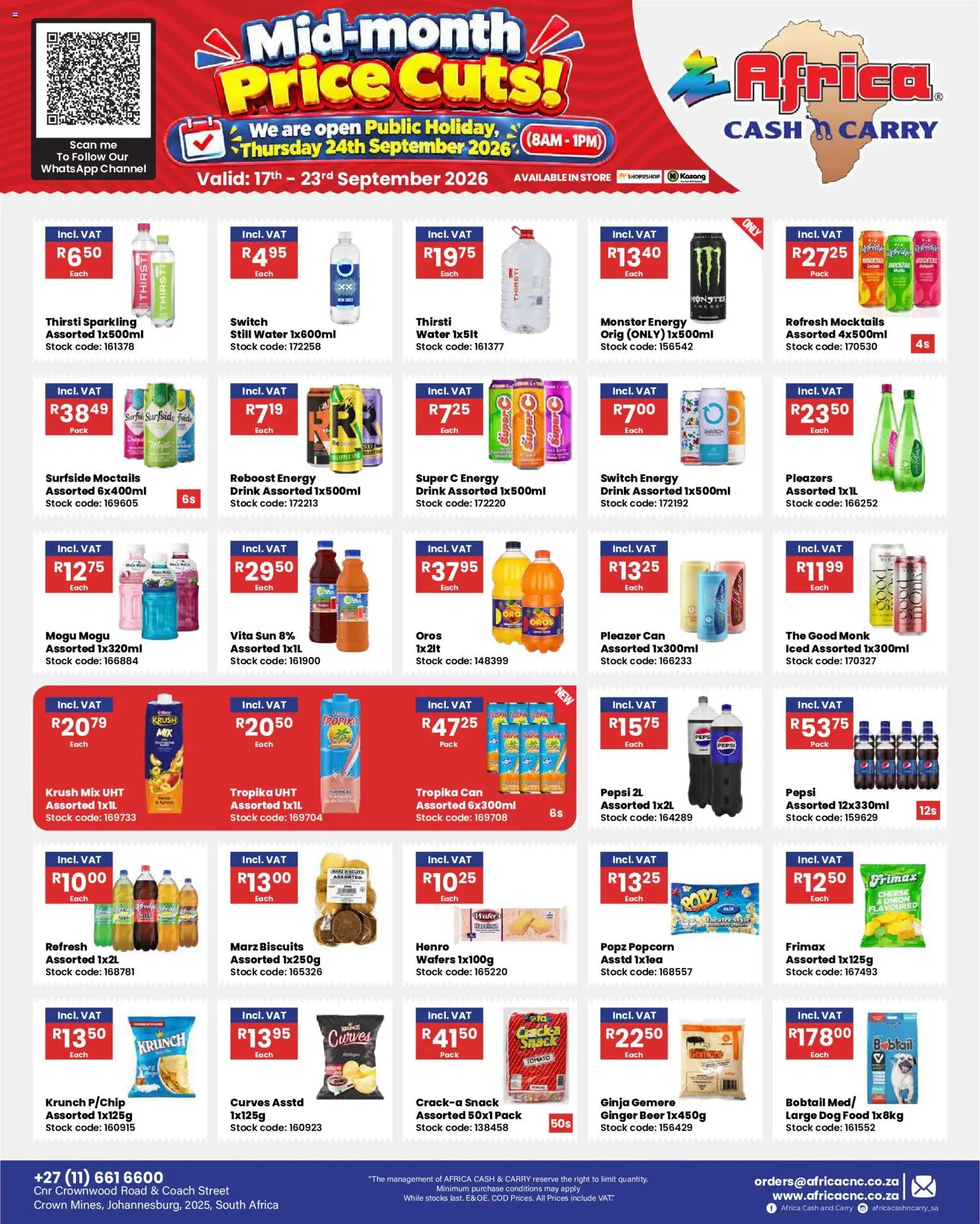 New Africa Cash & Carry catalogue – valid from 17/09/2026 | Page: 26 | Products: Cheese, Biscuits, Beer, Water