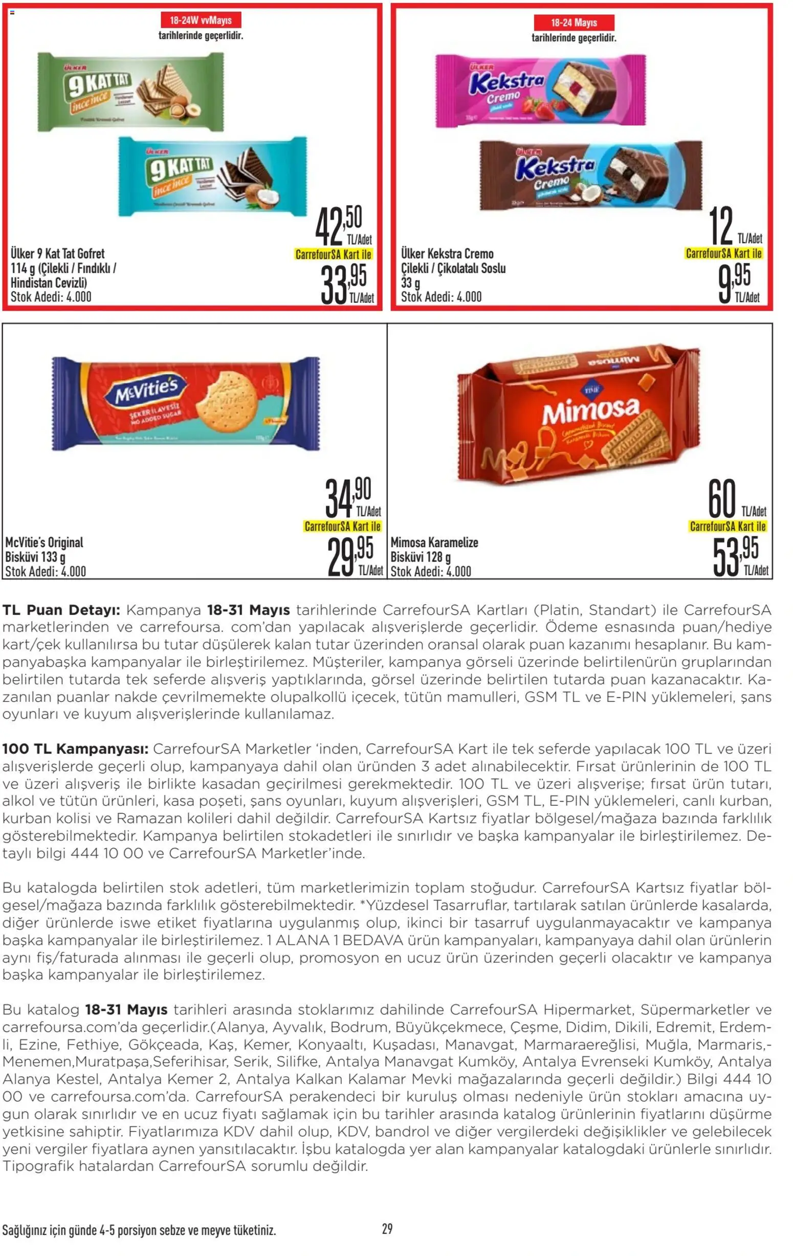 CarrefourSA Katalog - 18.05.2026 tarihinden itibaren geçerlidir | Sayfa: 29 | Ürünler: Kalkan, Şeker, Kemer, Bisküvi