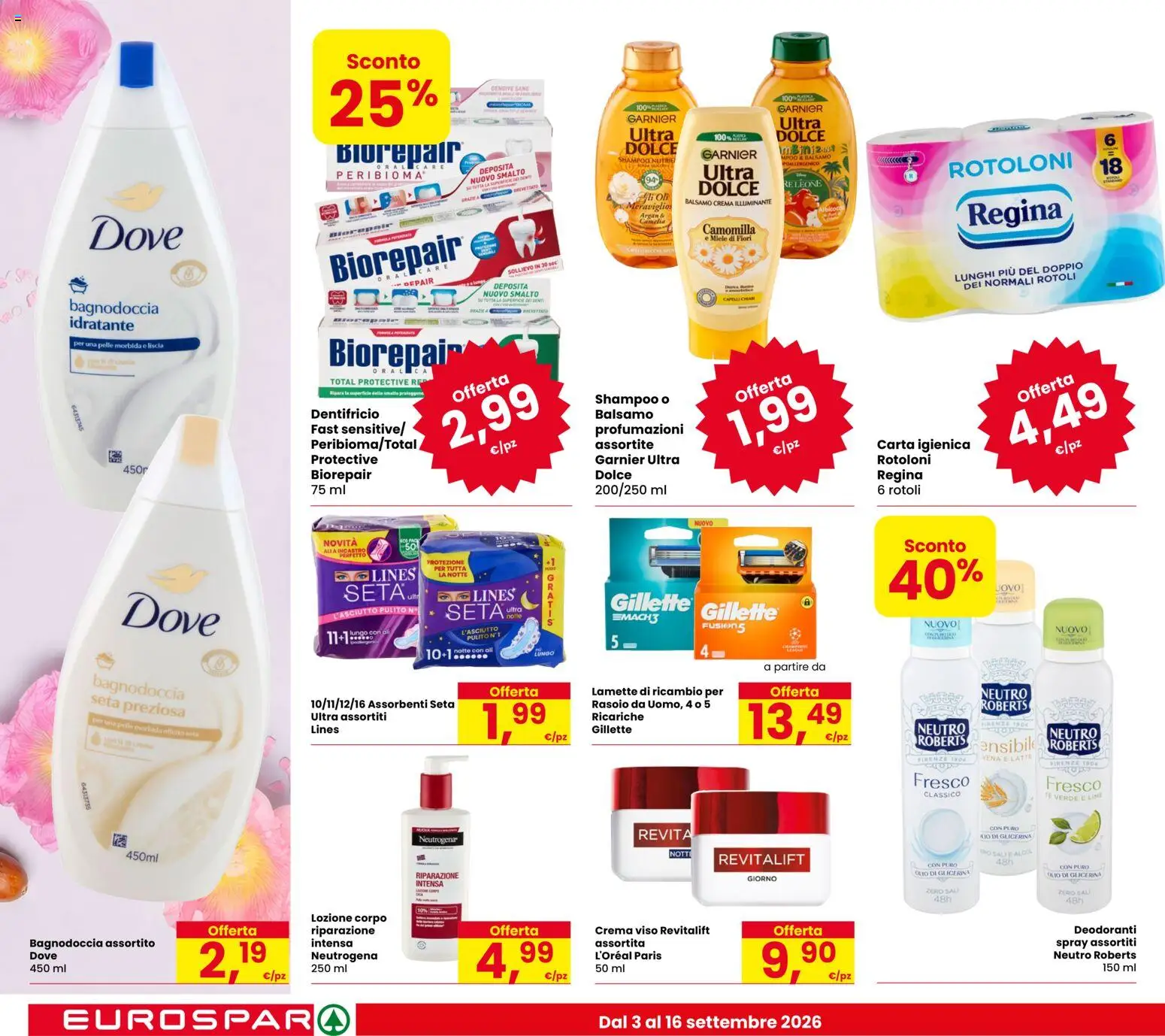 Volantino Eurospar del 03/09/2026 | Pagina: 18 | Prodotti: Illuminante, Shampoo, Crema, Miele