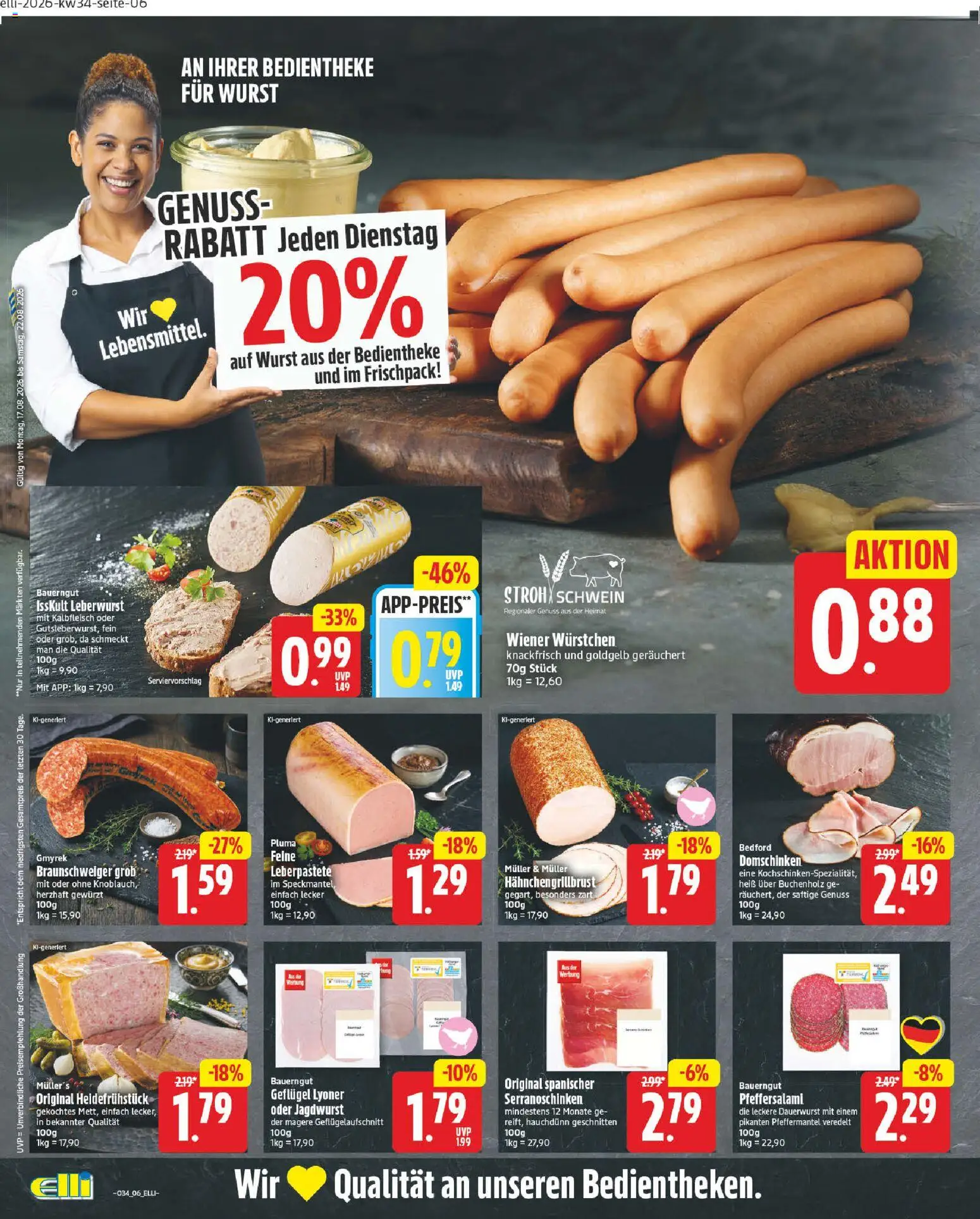 Elli Markt Prospekt Delbrück – gültig ab 17.08.2026 | Seite: 6 | Produkte: Wiener wurstchen, Wurst, Bauerngut
