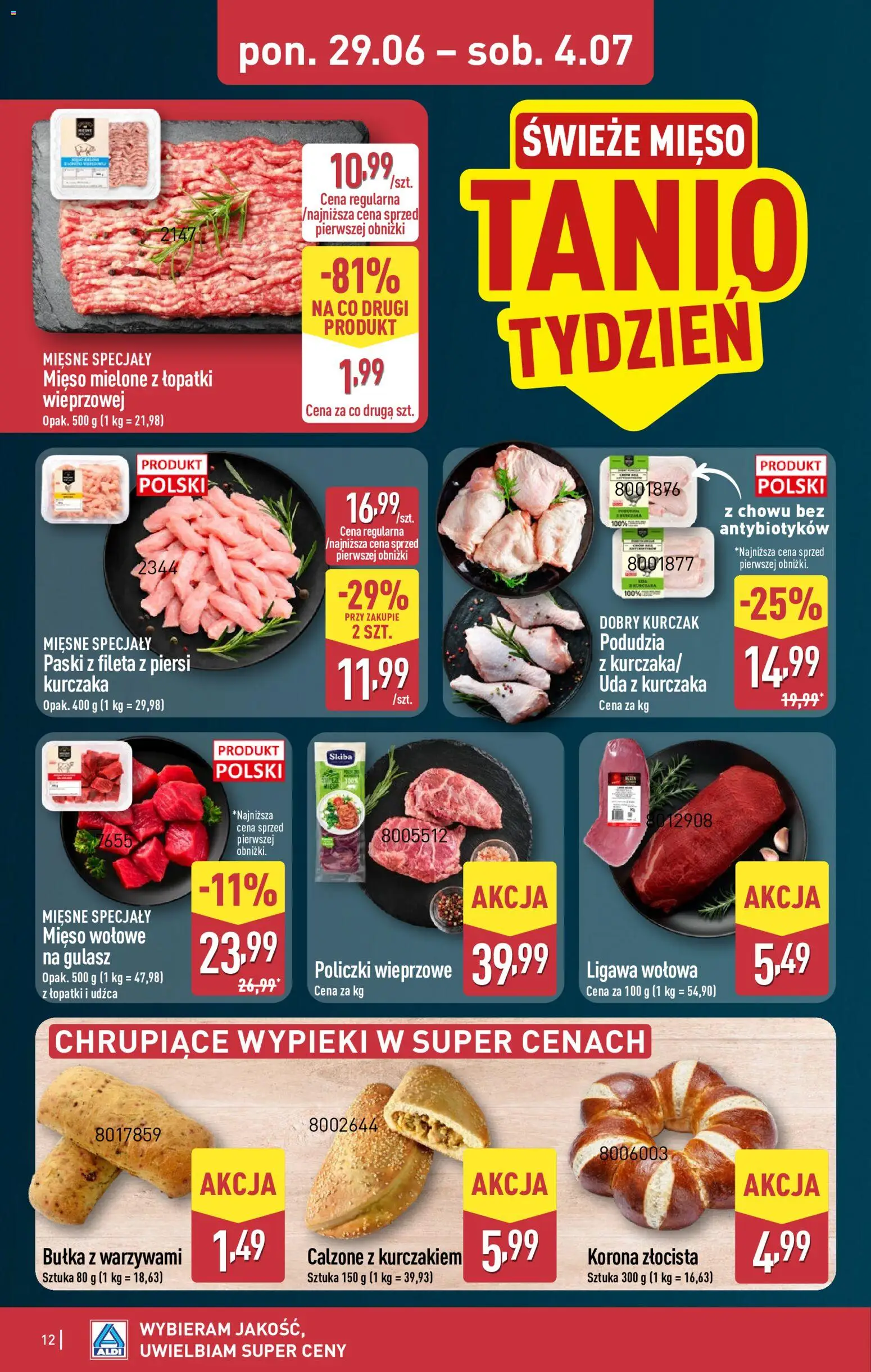Aldi gazetka od 29.06.2026 | Strona: 12 | Produkty: Piersi, Mięso, Bułka, Gulasz