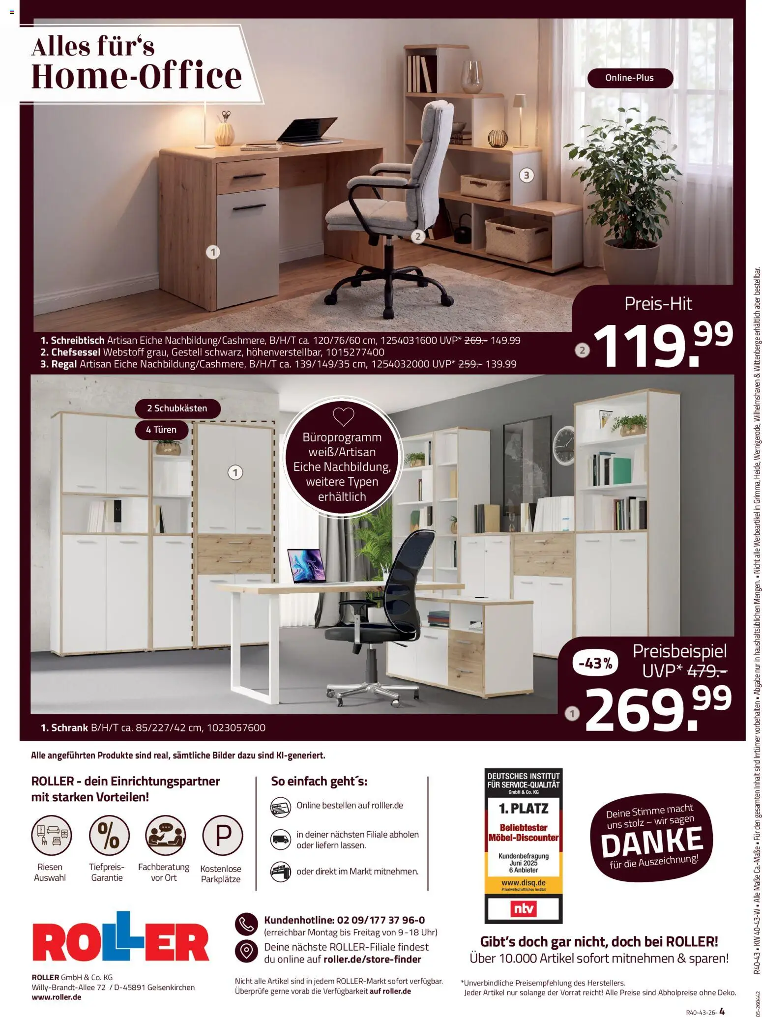 Roller Küchenprospekt – gültig ab 27.09.2026 | Seite: 4 | Produkte: Schrank, Chefsessel, Bilder, Uhr