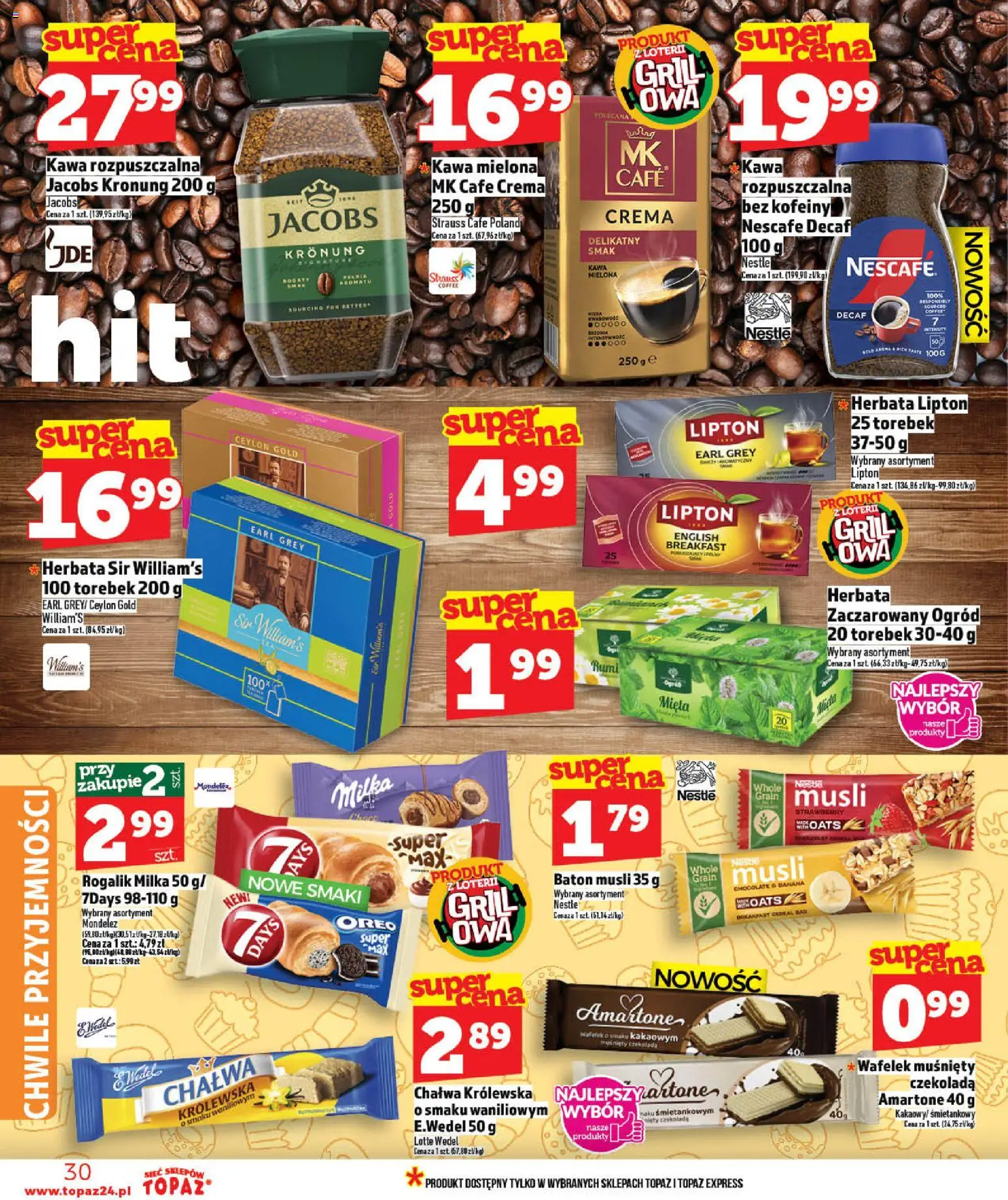Topaz gazetka - MAZ od 07.05.2026 | Strona: 30 | Produkty: Nescafe, Kawa rozpuszczalna Jacobs Kronung, Milka, Czekolada