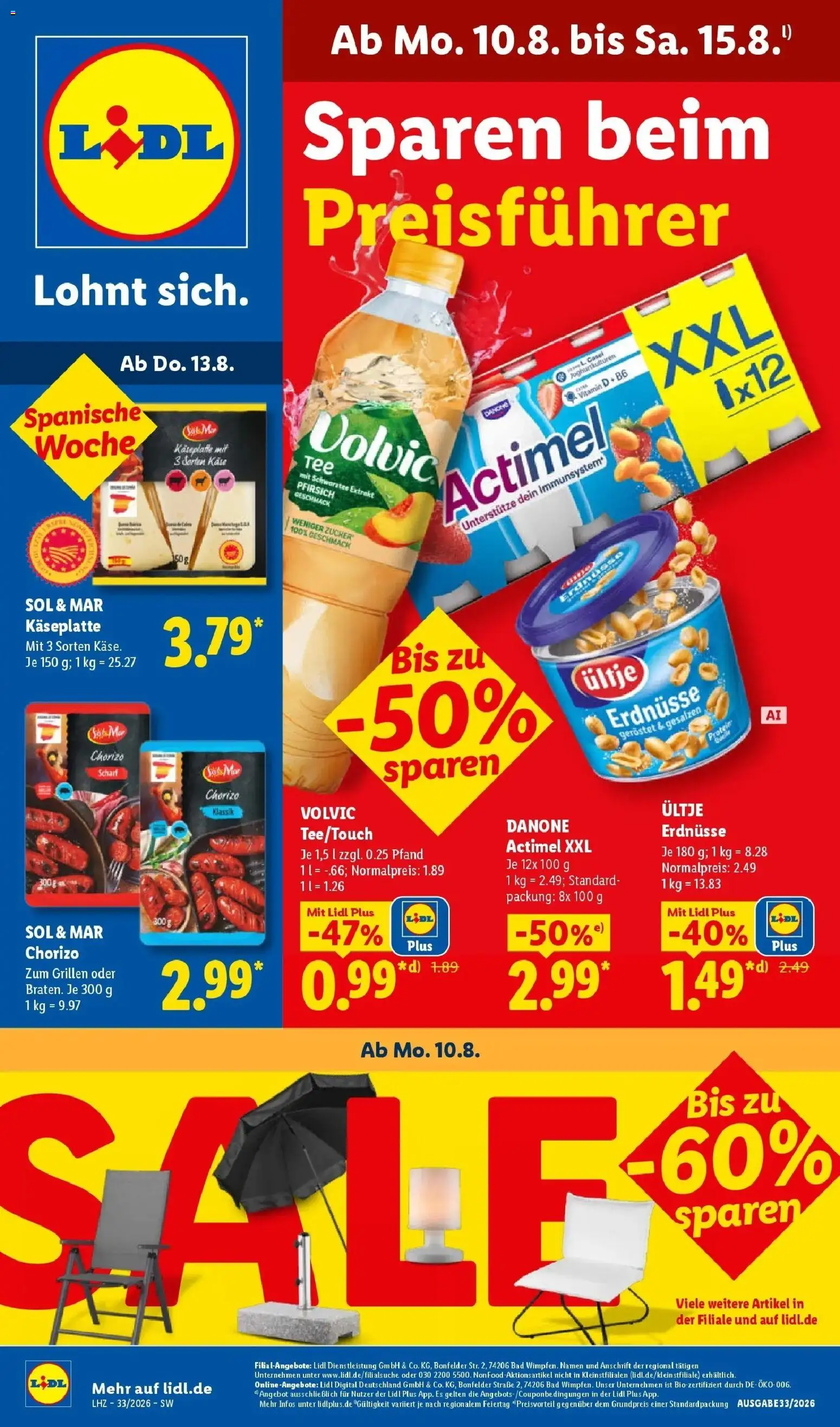 Lidl Prospekt Villingen-schwenningen – gültig ab 10.08.2026 | Seite: 1 | Produkte: Actimel, Erdnüsse, Käse, Pfirsich