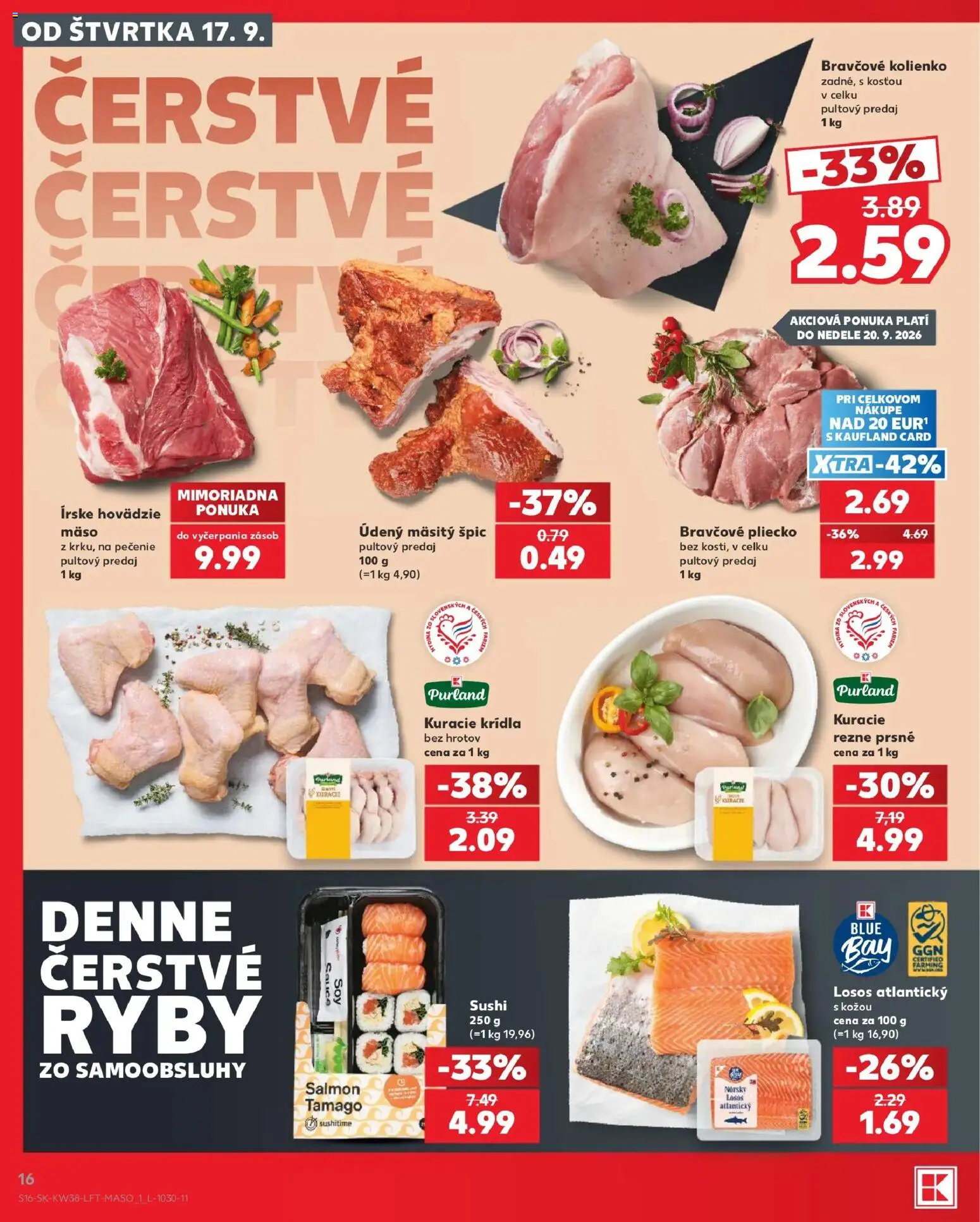 Nové Kaufland akcie – leták je platný od 17.09.2026 | Strana: 16 | Produkty: Ryby, Losos, Sushi, Kuracie krídla