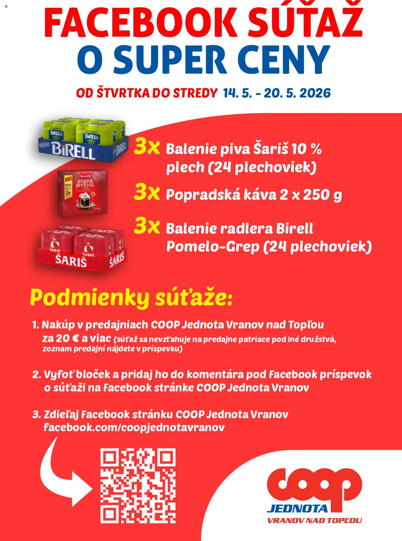 Nové COOP Jednota akcie – leták je platný od 14.05.2026 | Strana: 2 | Produkty: Káva, Popradská káva, Birell, Šariš