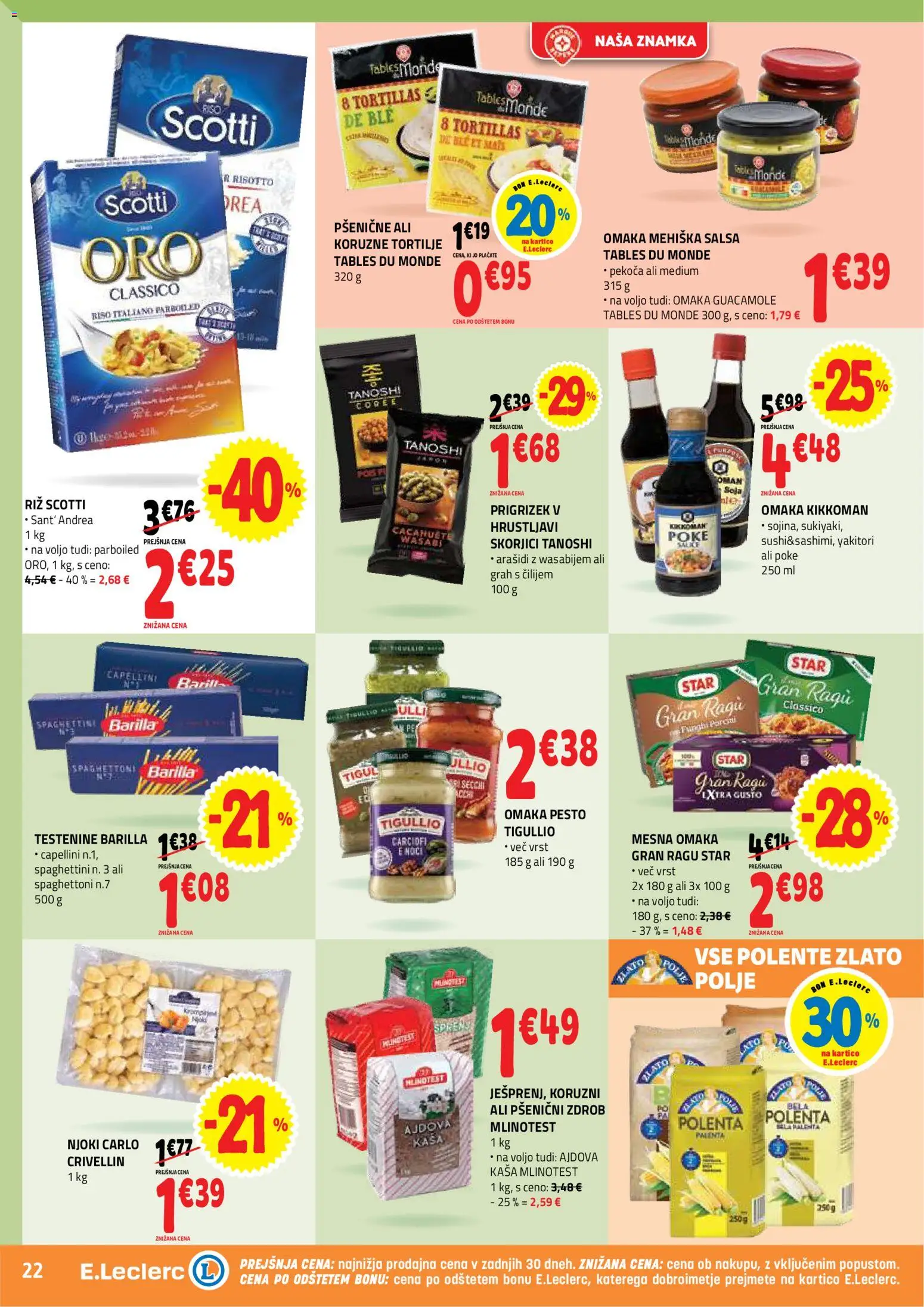 Novi E.leclerc katalog ponudbe – veljaven od 29.04.2026 | Stran: 22 | Izdelki: Zdrob, Pesto, Polenta, Testenine