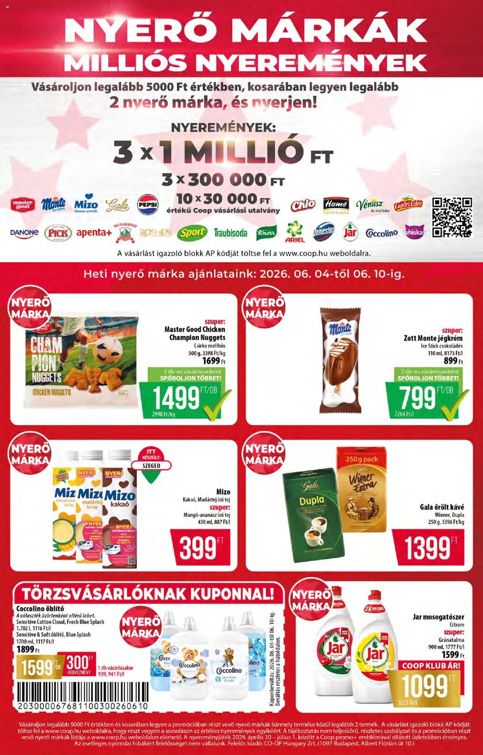 COOP akciós ujság - amely érvényes a következő dátumtól: 04.06.2026 | Oldal: 4 | Termékek: Pick, Whiskas, Öblítő, Gránátalma