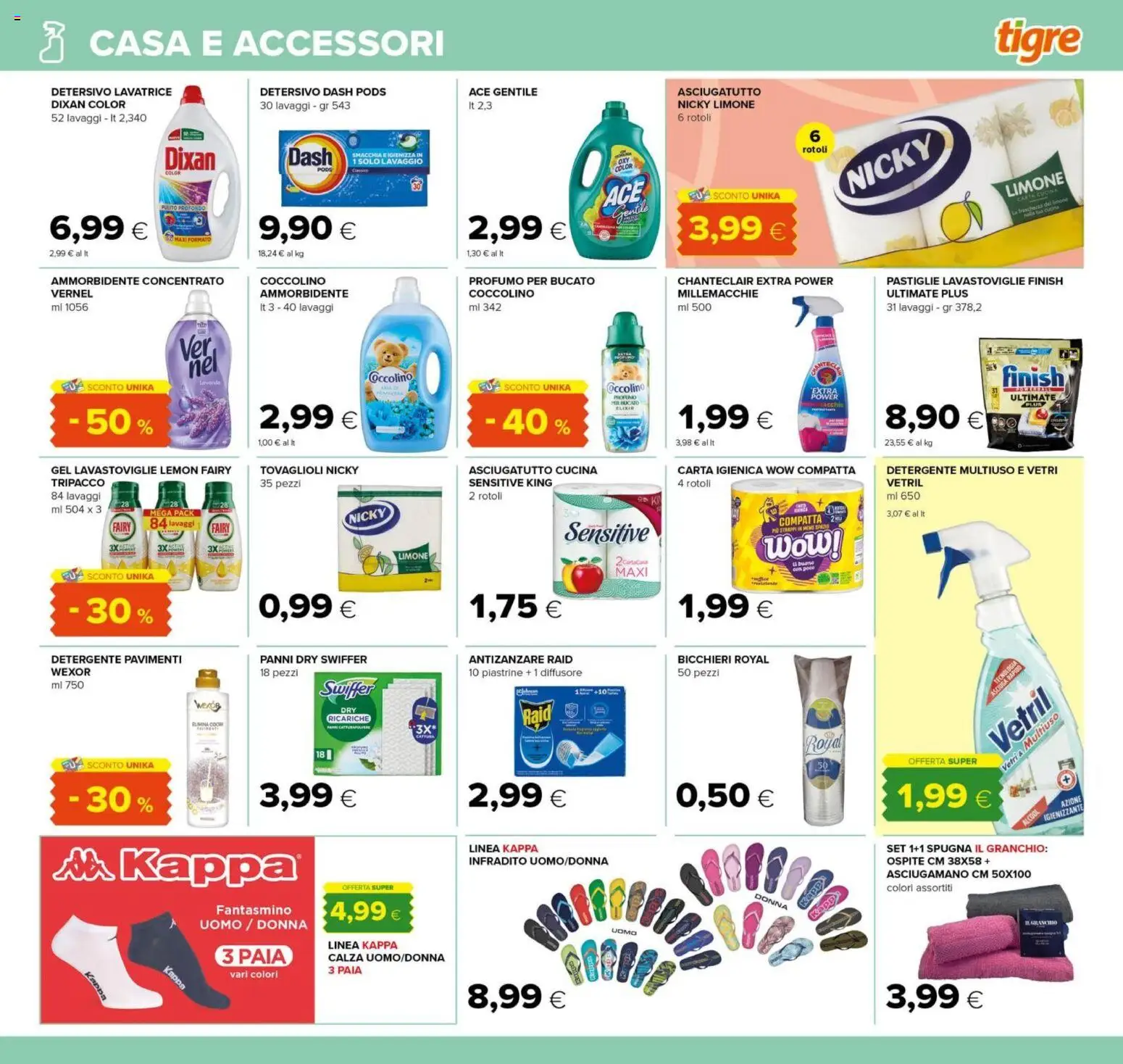 Volantino Tigre del 04.06.2026 | Pagina: 19 | Prodotti: Ammorbidente, Detergente, Infradito, Lavatrice
