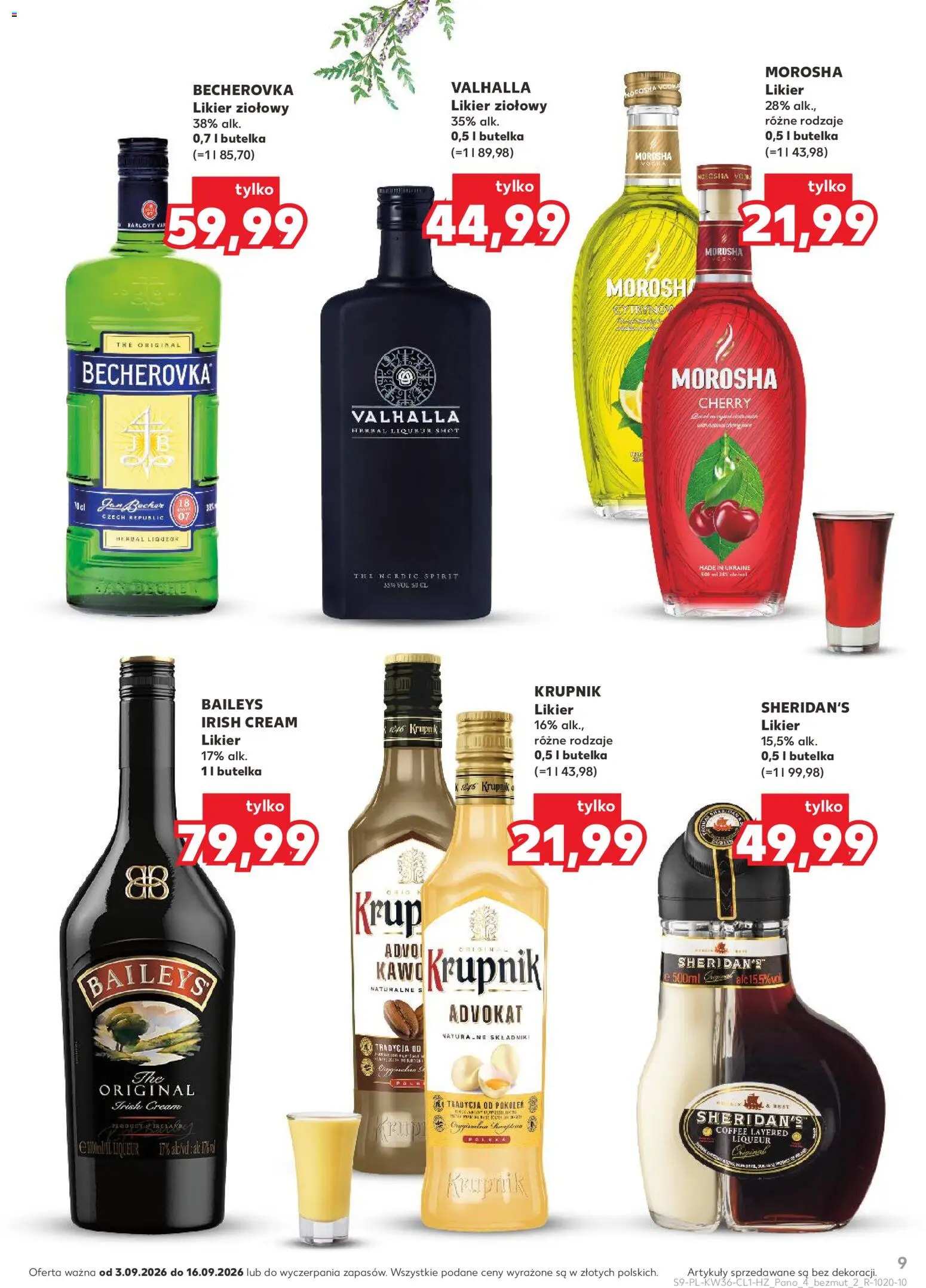 Kaufland Polsko leták - Barek od 03.09.2026 | Strana: 9 | Produkty: Sheridan's, Irish cream, Becherovka, Baileys