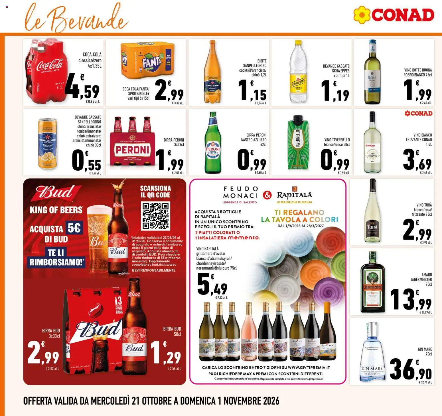 Volantino Conad del 21/10/2026 | Pagina: 16 | Prodotti: Piatti, Gin, Bibite, Amaro