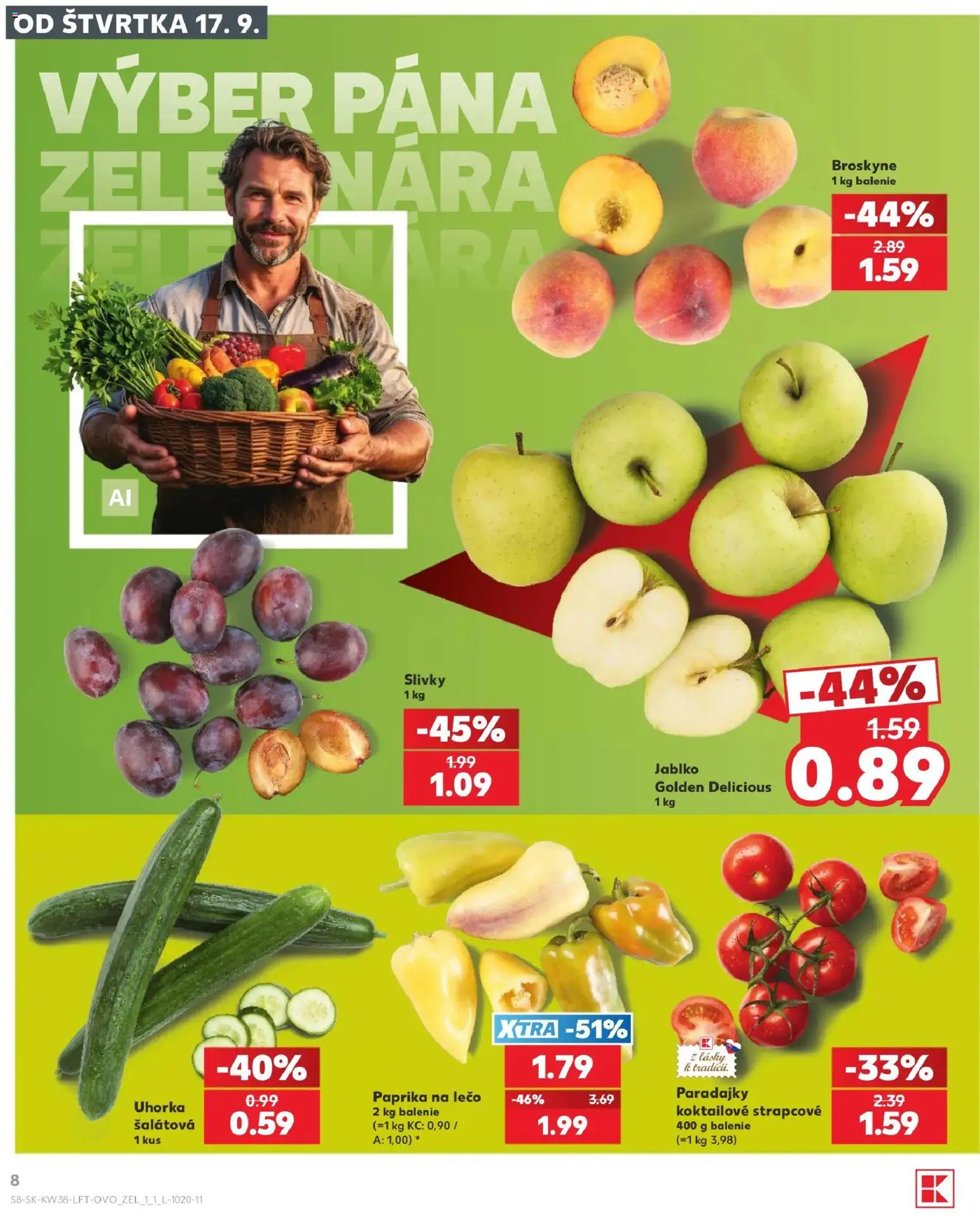 Nové Kaufland akcie – leták je platný od 17.09.2026 | Strana: 8 | Produkty: Paprika, Paradajky, Slivky, Broskyne