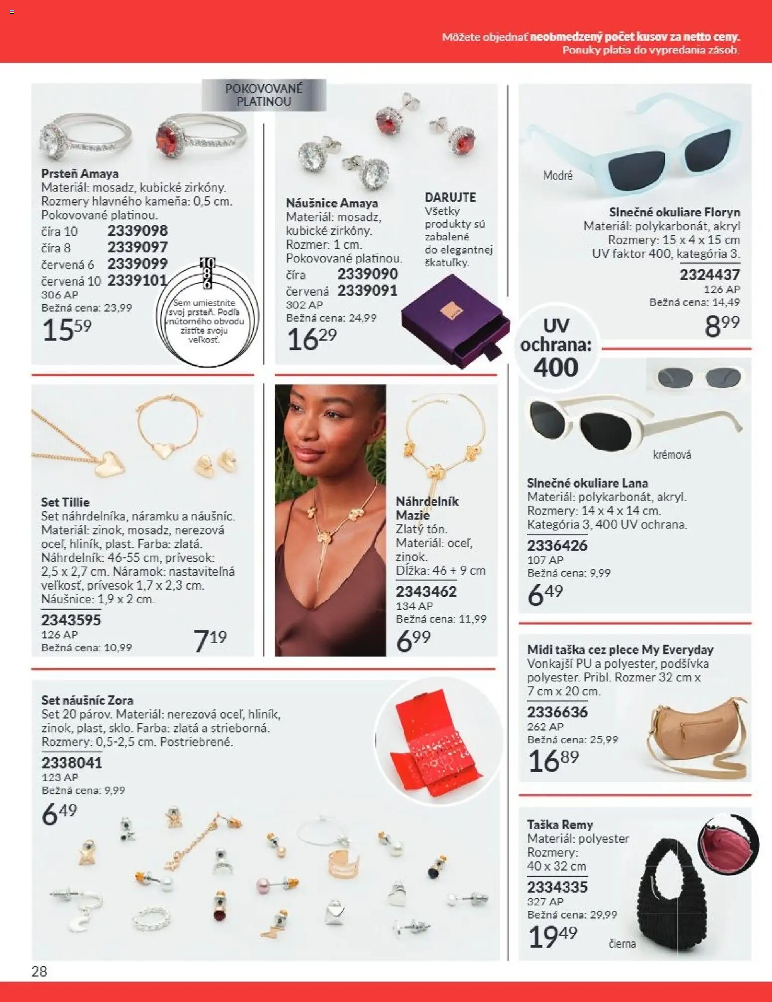 Nové Avon akcie – leták je platný od 01.08.2026 | Strana: 28 | Produkty: Okuliare, Taška