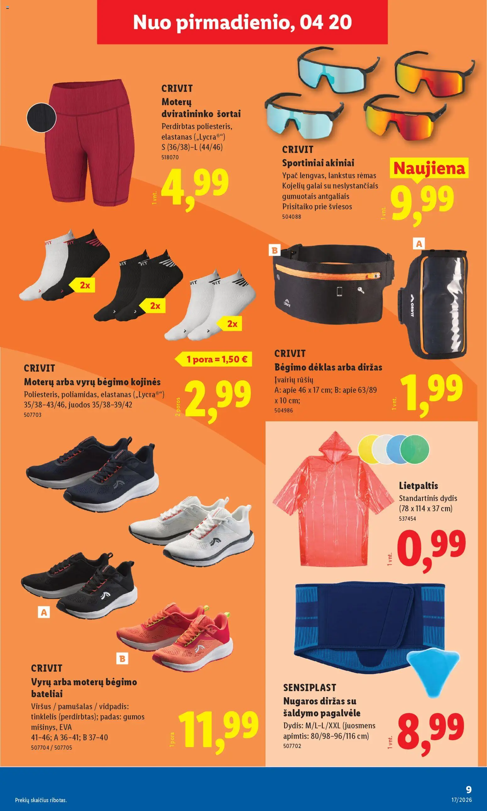 LIDL akcijos nuo 20.04.2026 | Puslapis: 9 | Prekių: Šortai, Kojinės, Dėklas, Akiniai