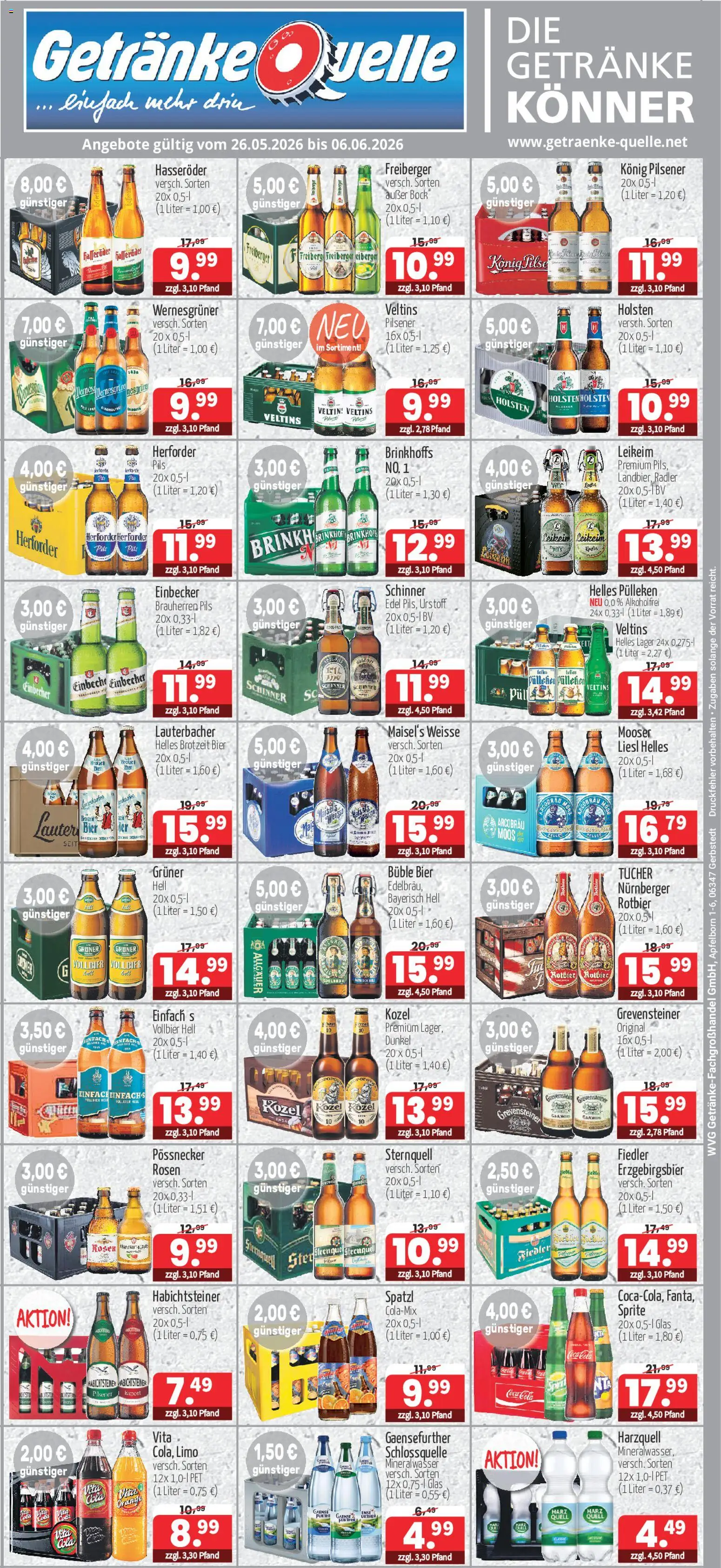 Getränke Quelle Prospekt – gültig ab 26.05.2026 | Seite: 1 | Produkte: Helles pulleken, Konig pilsener, Cola, Bier