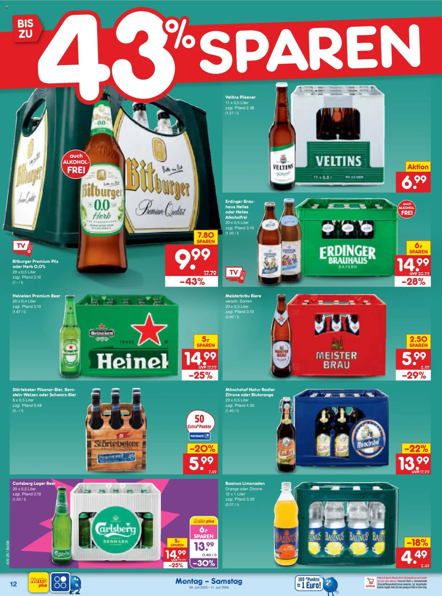 Netto Marken-Discount Prospekt – gültig ab 06.07.2026 | Seite: 18 | Produkte: Bitburger, Carlsberg, Pils, Veltins