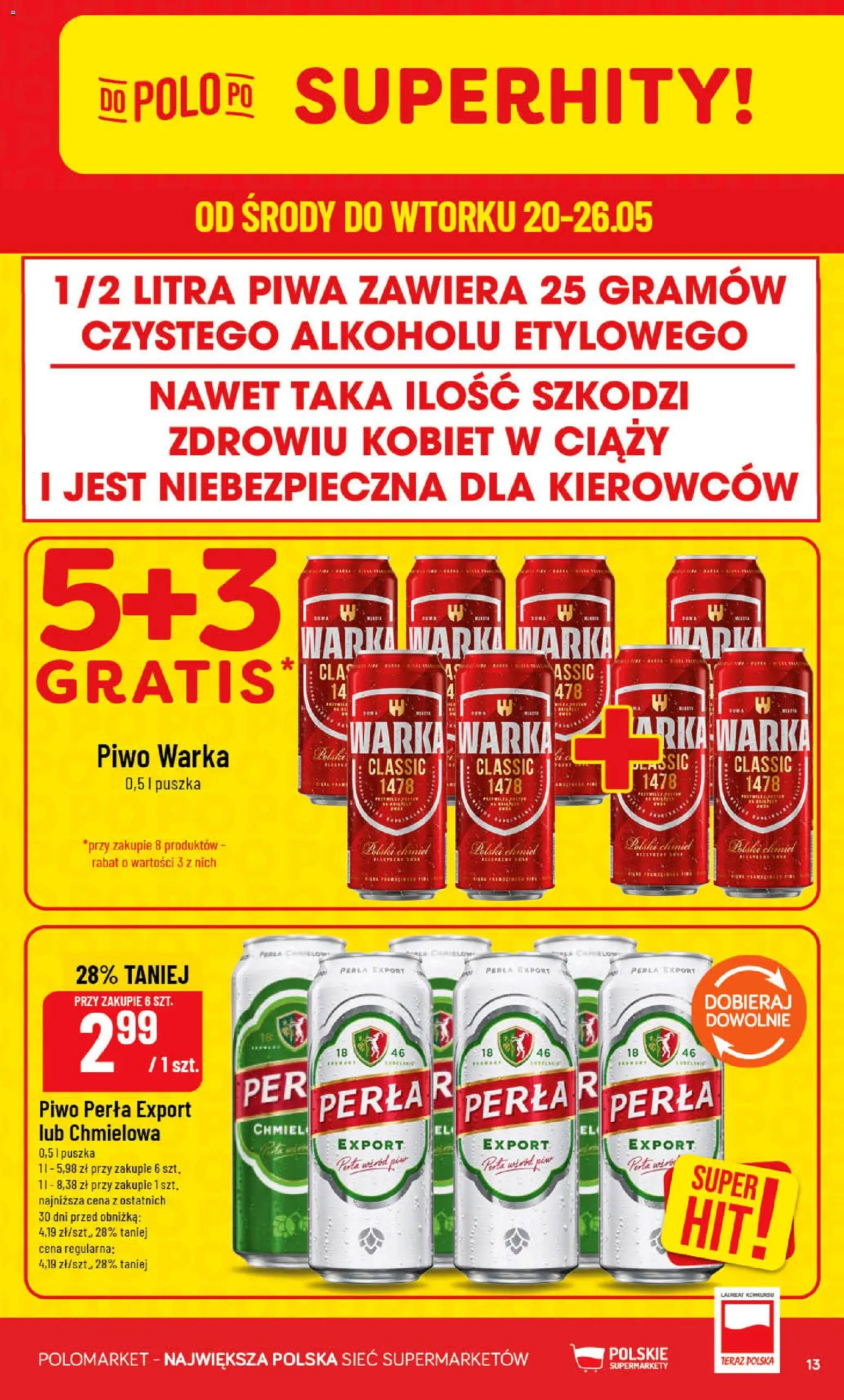 POLOmarket gazetka od 20.05.2026 | Strona: 13 | Produkty: Piwo perła, Warka, Piwo Warka, Piwo