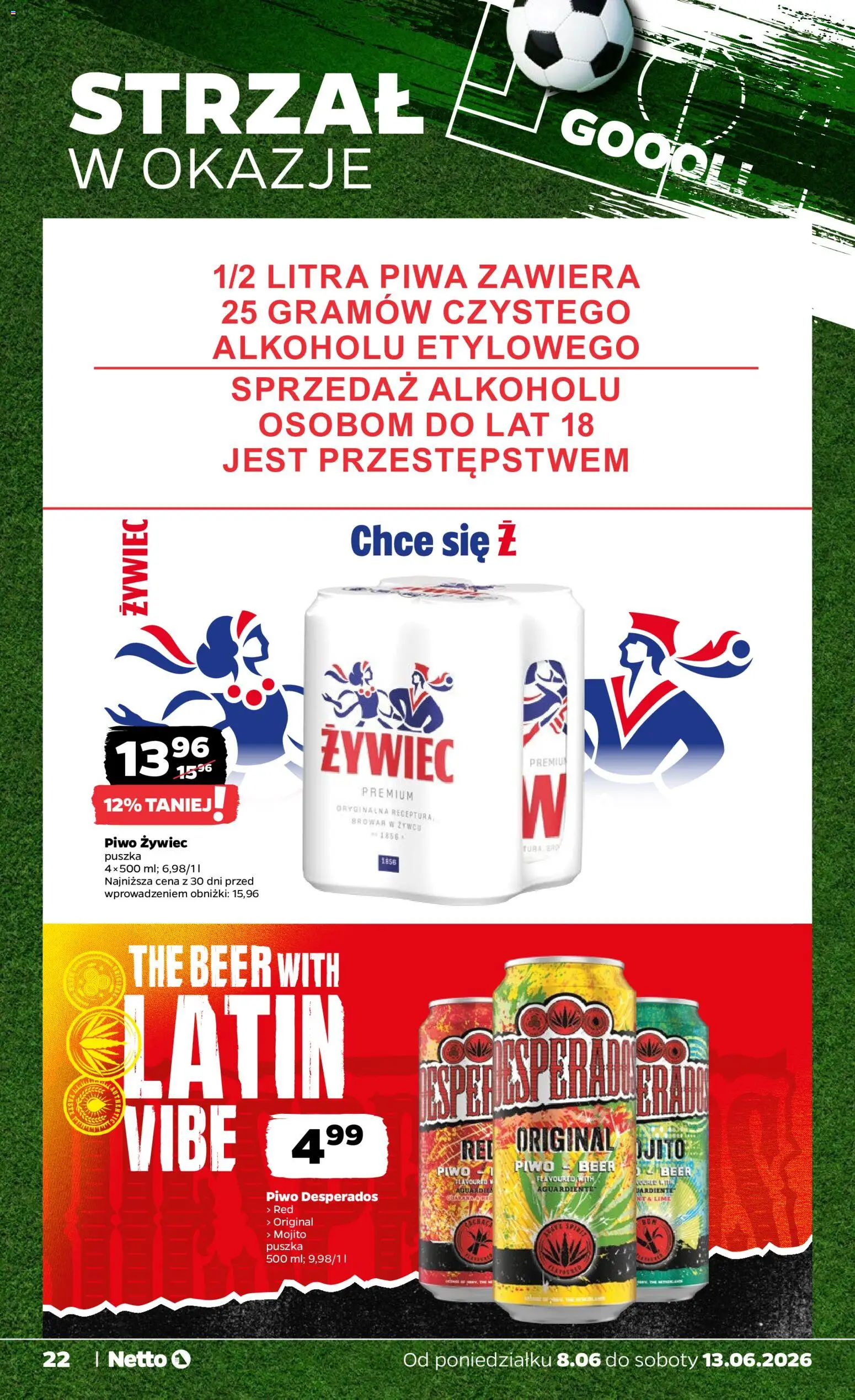 Netto gazetka od poniedziałku spożywcza od 08.06.2026 | Strona: 22 | Produkty: Piwo Desperados, Piwo