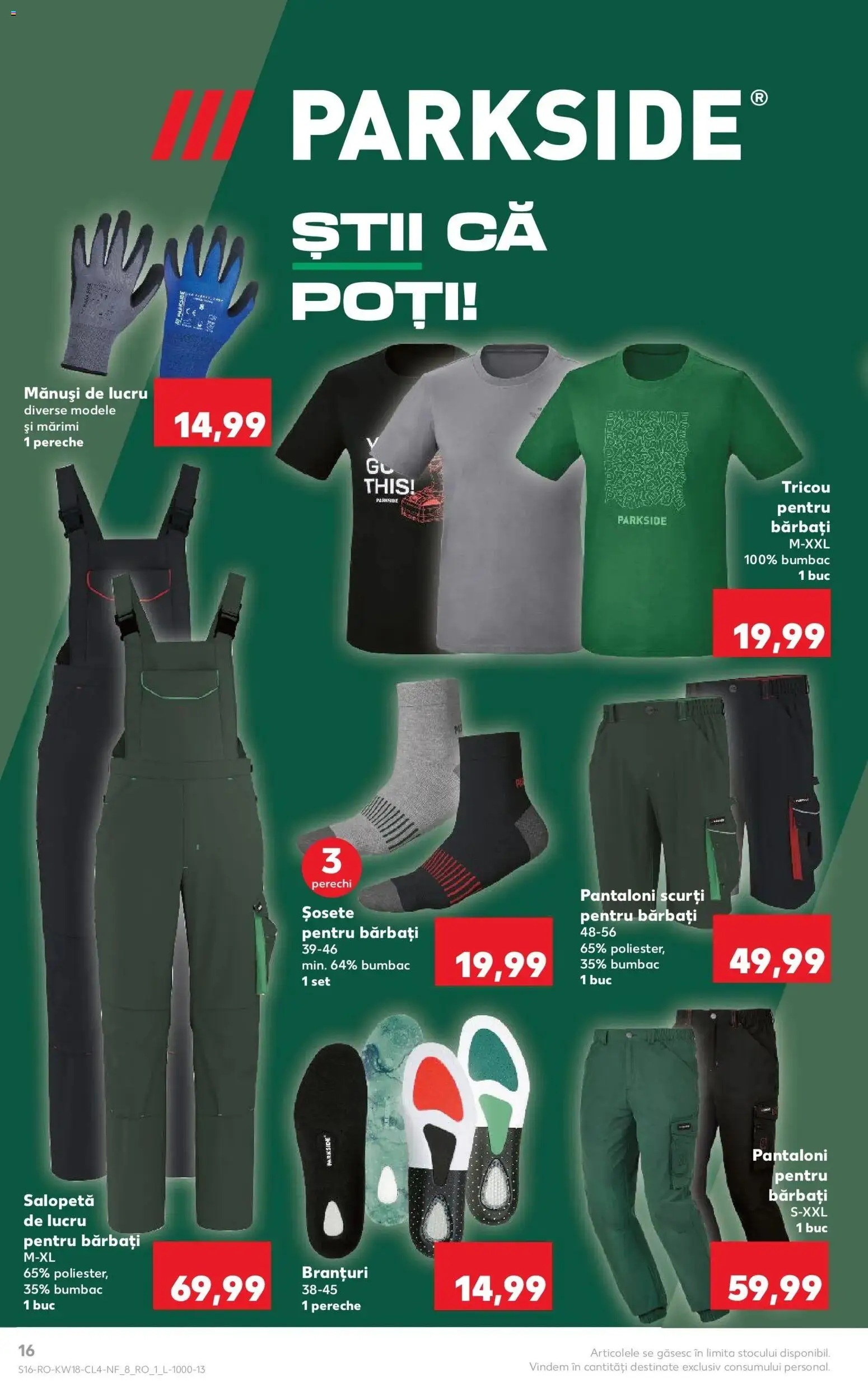 Noul catalog Kaufland – valabil de la 29.04.2026 | Pagină: 16 | Produse: Mănuși de lucru, Pantaloni, Salopetă, Șosete