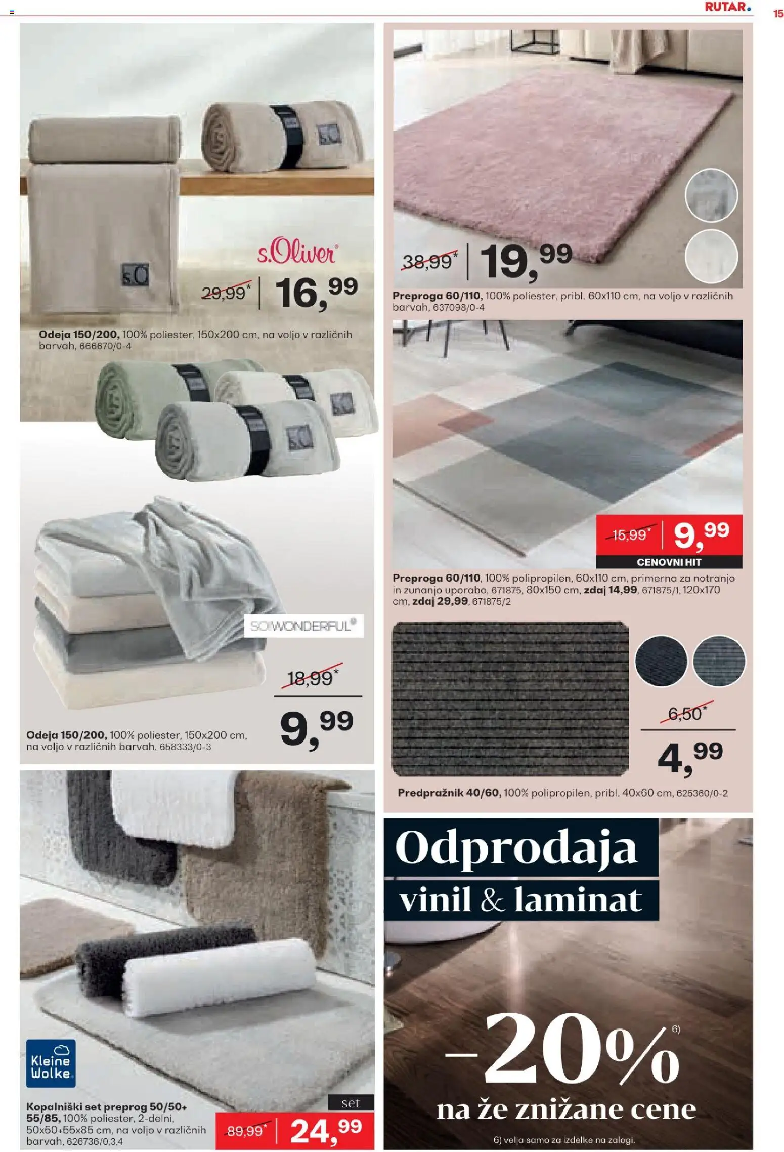 Novi Rutar katalog ponudbe – veljaven od 22.07.2026 | Stran: 15 | Izdelki: Odeja, Preproga, Predpraznik