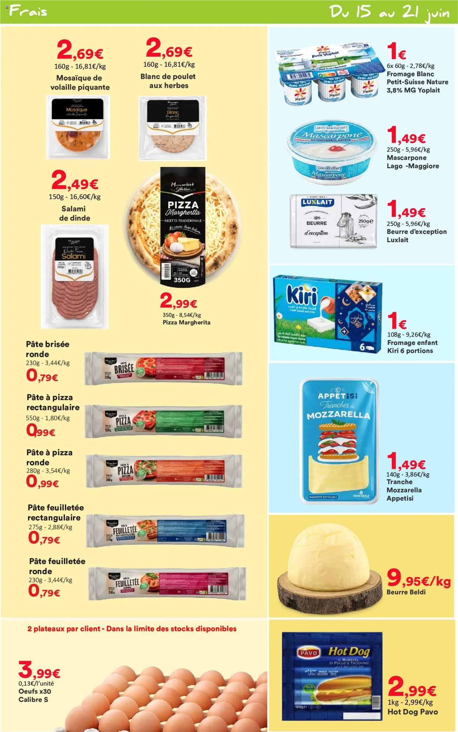{H1} | Page: 4 | Produits: Mozzarella, Pâte à pizza, Salami, Pizza