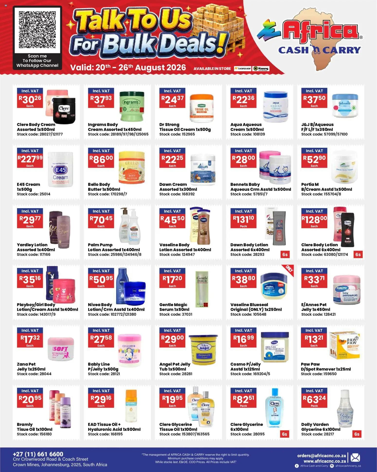 New Africa Cash & Carry catalogue – valid from 20/08/2026 | Page: 5 | Products: Tissue oil, Serum, Cream, Petroleum jelly