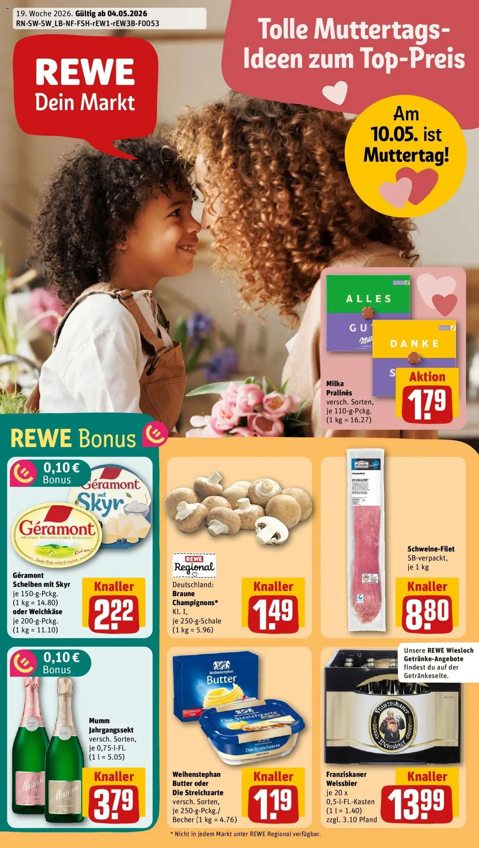 REWE Prospekt ab 04.05.2026 zum Blättern » Angebote | Seite: 1 | Produkte: Geramont, Franziskaner, Butter, Weihenstephan butter