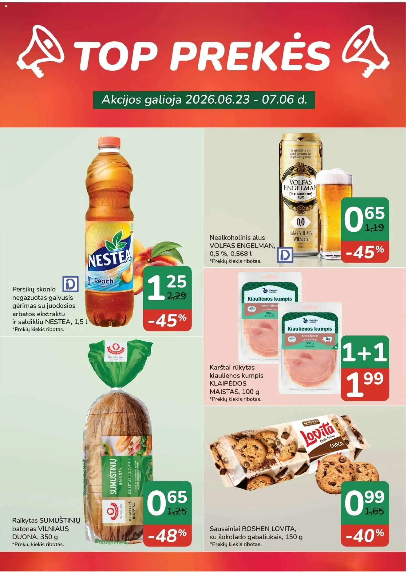 ČIA MARKET akcijos nuo 2026.06.23 | Puslapis: 16 | Prekių: Sausainiai, Batonas, Nealkoholinis alus, Kiaulienos