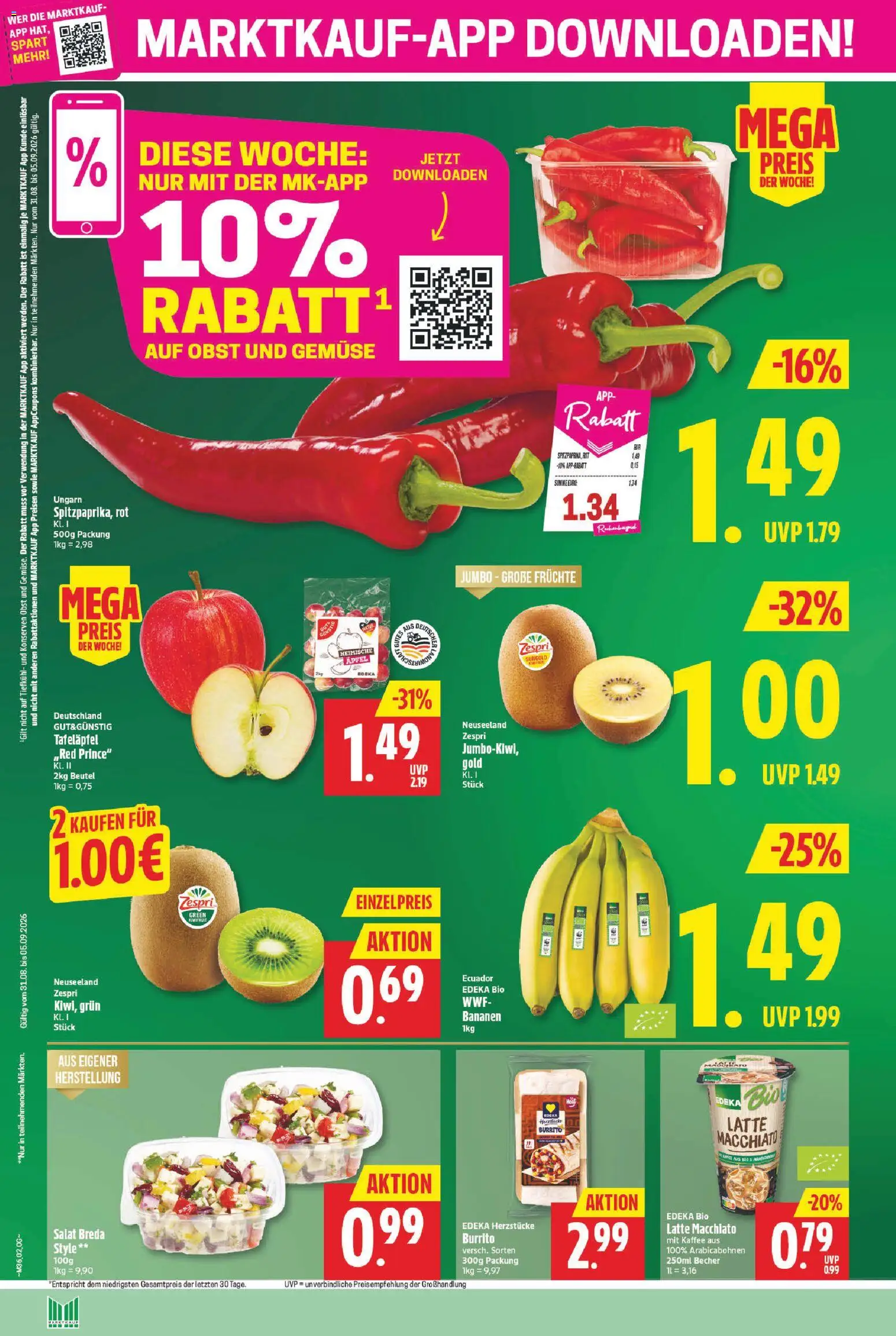 Marktkauf Prospekt – gültig ab 31.08.2026 | Seite: 2 | Produkte: Kaffee, Äpfel, Bananen, Gemüse