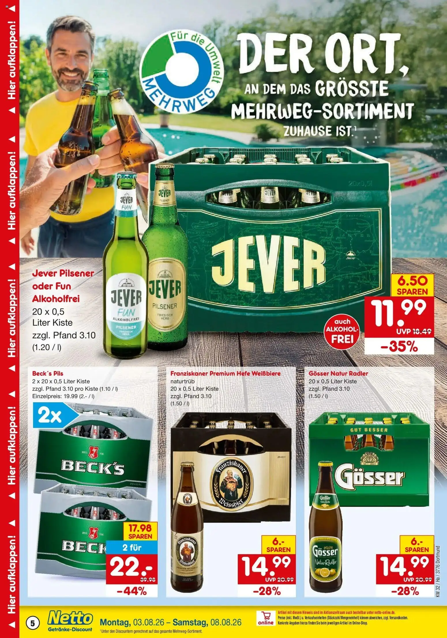Netto Marken-Discount Prospekt Dortmund – gültig ab 03.08.2026 | Seite: 5 | Produkte: Weißbier, Pils, Radler, Jever