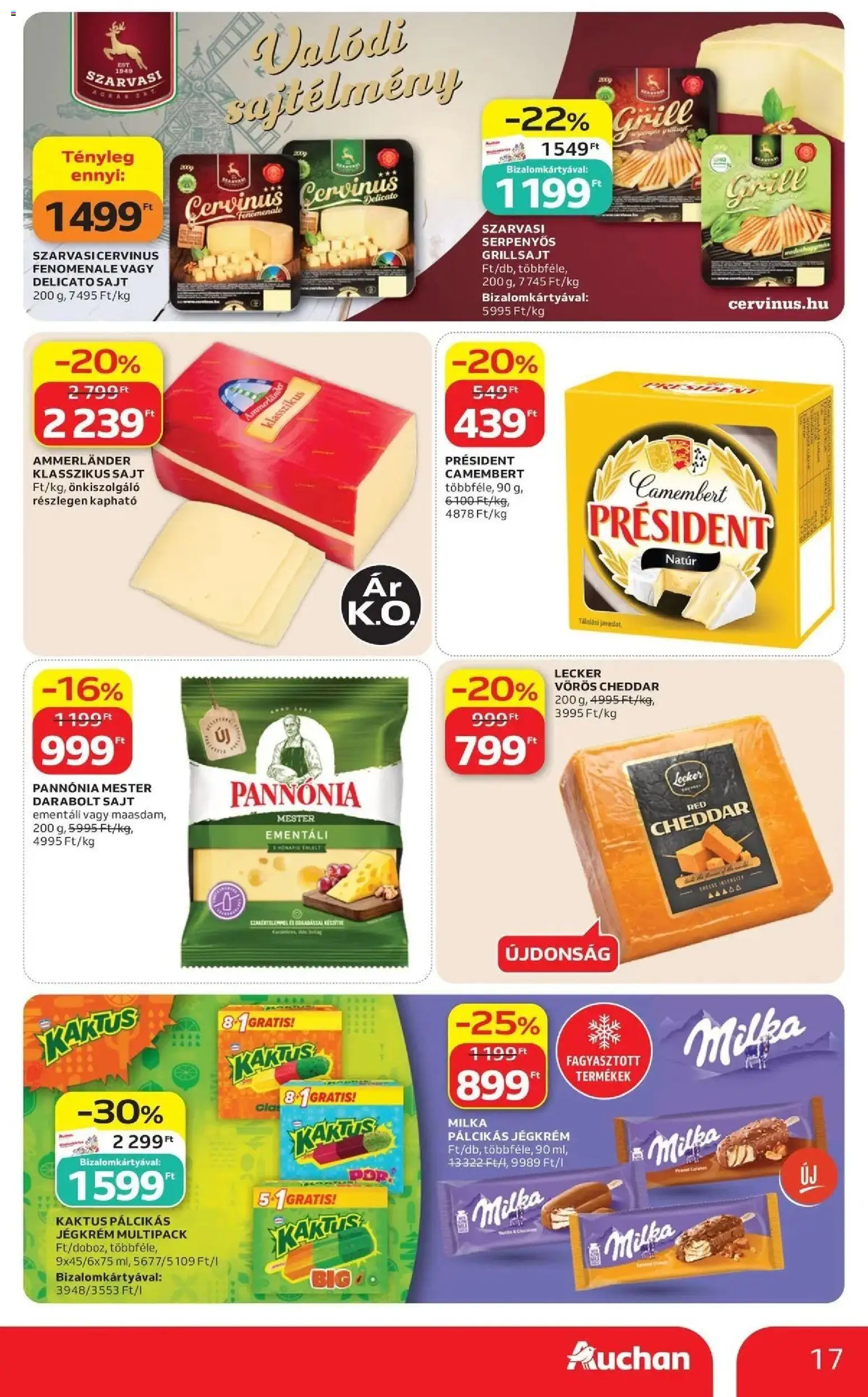 Auchan akciós újság Szolnok - 2026.08.13. -tól/töl > akció, lapozható szórólap 🛍️ | Oldal: 17 | Termékek: Milka, Szarvasi, Sajt, Pálcikás jégkrém