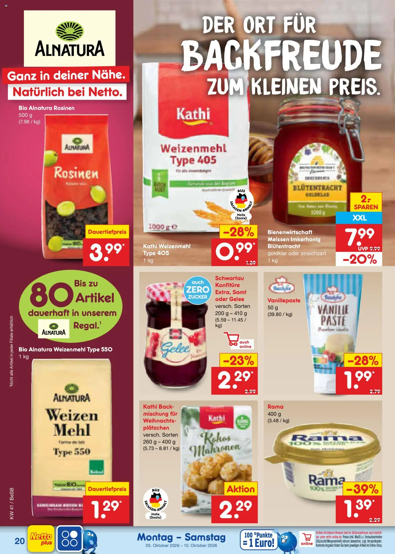 Netto Marken-Discount Prospekt – gültig ab 05.10.2026 | Seite: 22 | Produkte: Rama, Mehl, Vanille, Rosinen