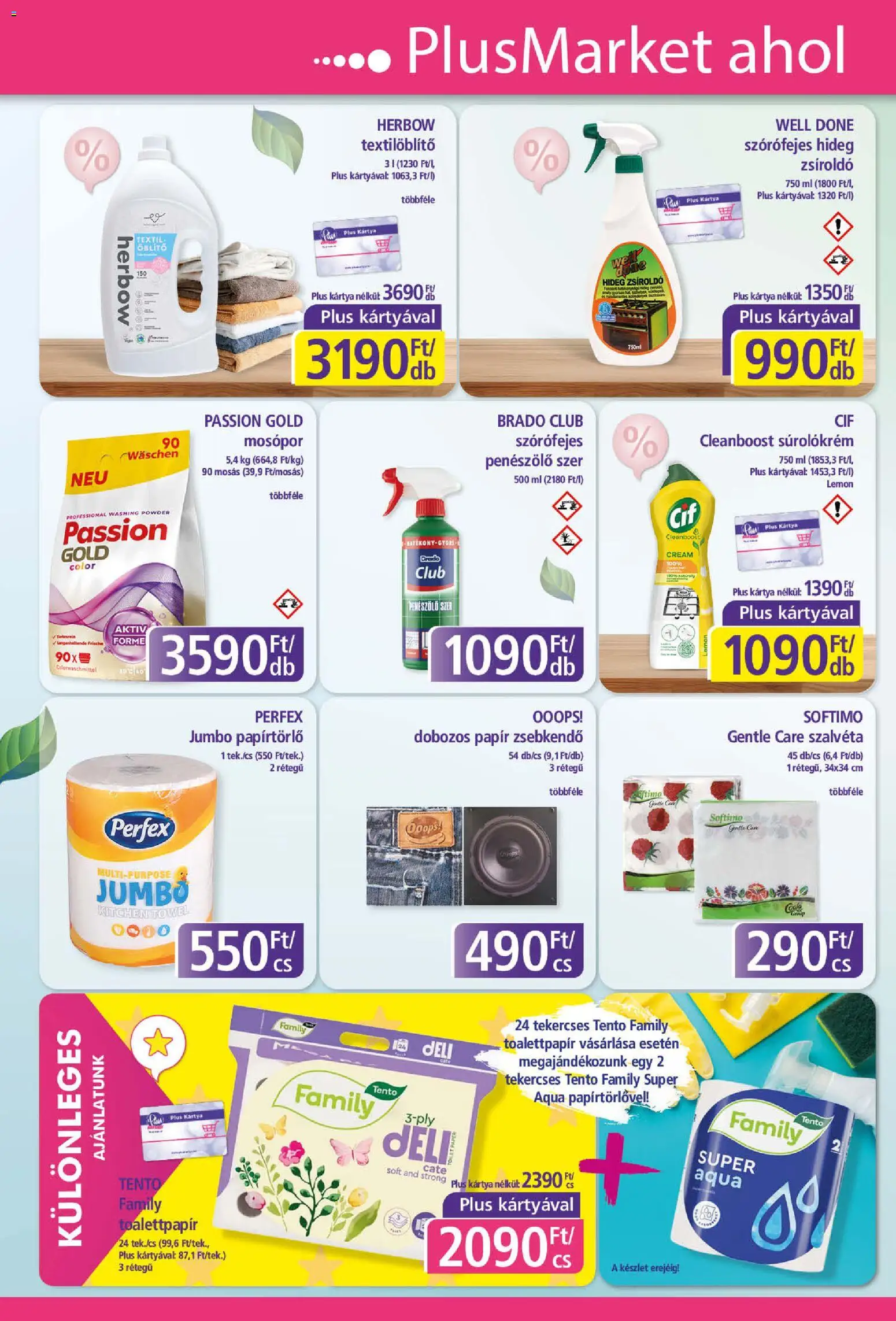 Plus Market akciós ujság - amely érvényes a következő dátumtól: 05.03.2026 | Oldal: 4 | Termékek: Papírtörlő, Öblítő, Mosópor