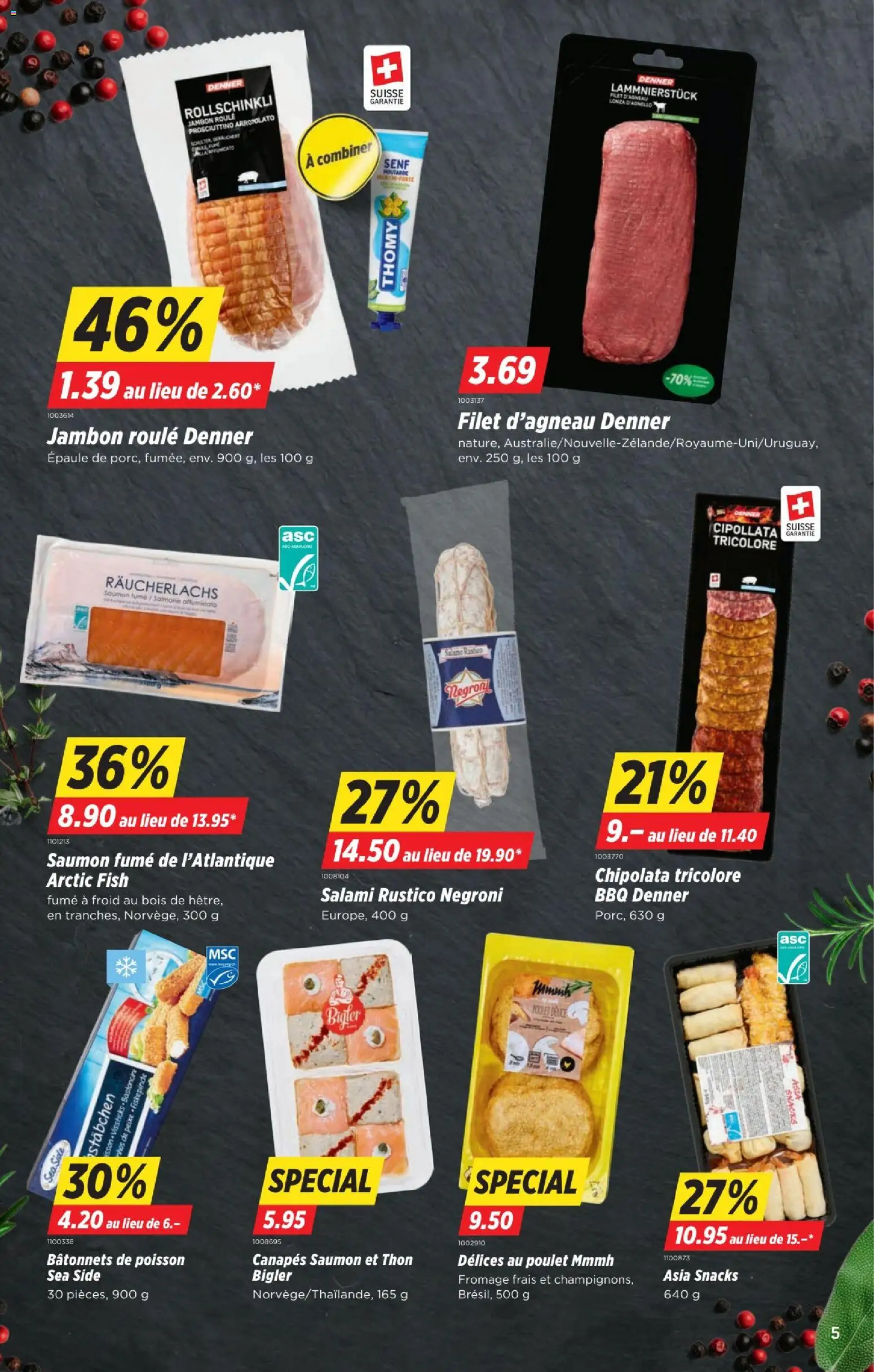 Denner aktionen FR – gültig ab 08.10.2026 | Seite: 5 | Produkte: Snacks, Räucherlachs, Salami