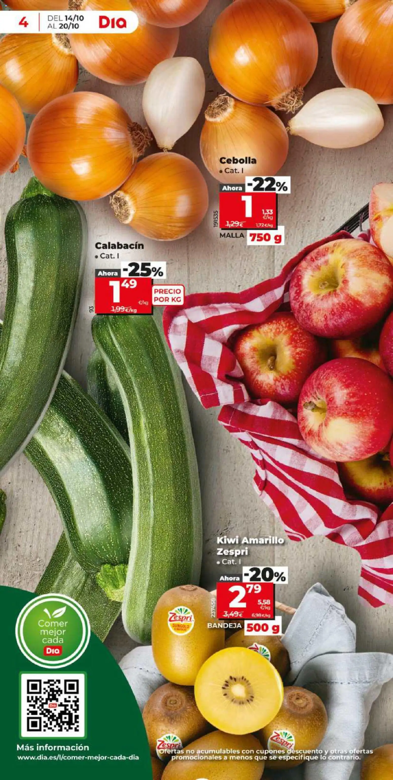 Dia - folleto │ válido desde el 14/10/2026 | Página: 4 | Productos: Calabacín, Kiwi, Cebolla, Bandeja