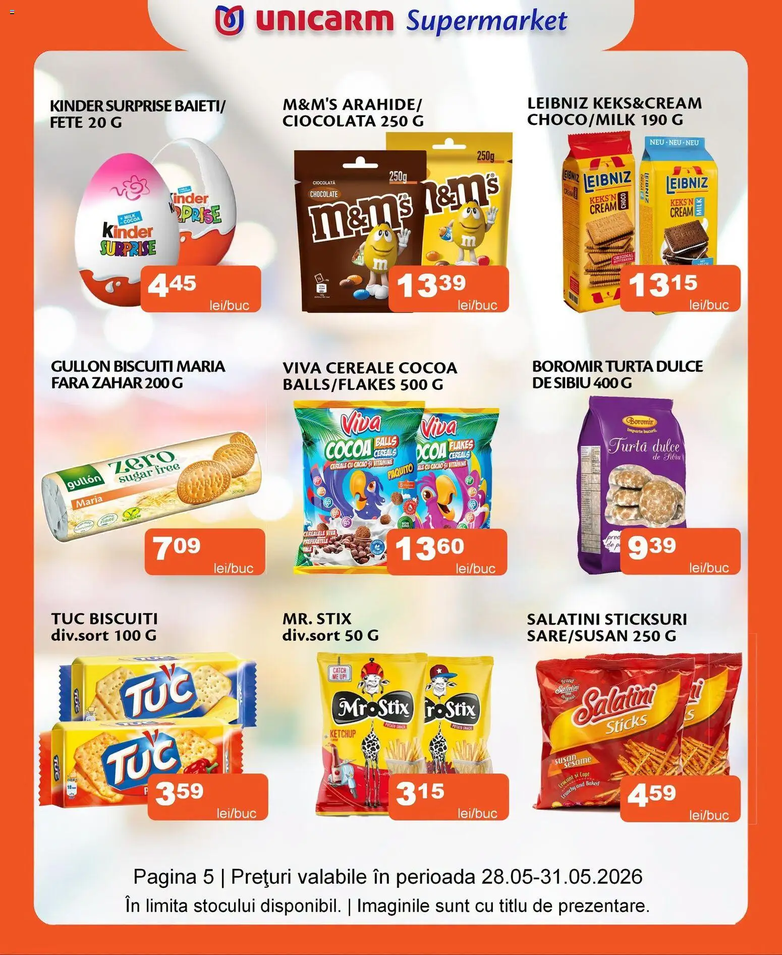 Noul catalog Unicarm – valabil de la 28.05.2026 | Pagină: 5 | Produse: Ciocolată, Cereale, Ketchup, Turtă dulce