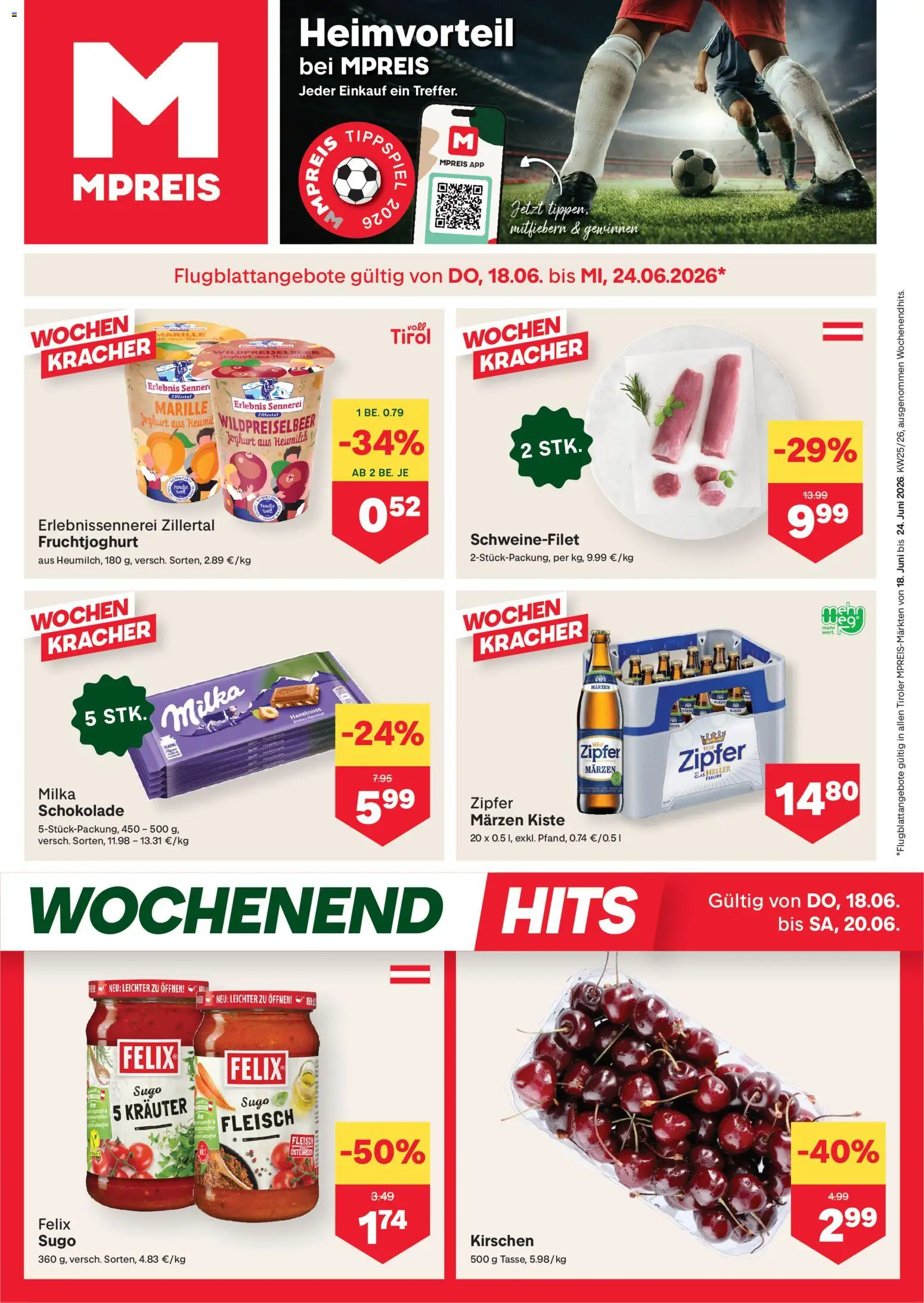 MPREIS Flugblatt gültig ab 18.06.2026 | Seite: 1 | Produkte: Joghurt, Schokolade