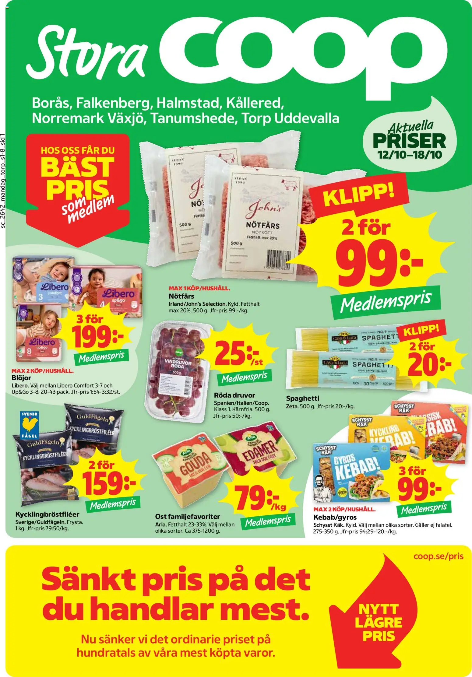 Stora Coop reklamblad aktuell från 12/10/2026 | Sida: 1 | Produkter: Edamer, Nötkött, Gouda, Blöjor