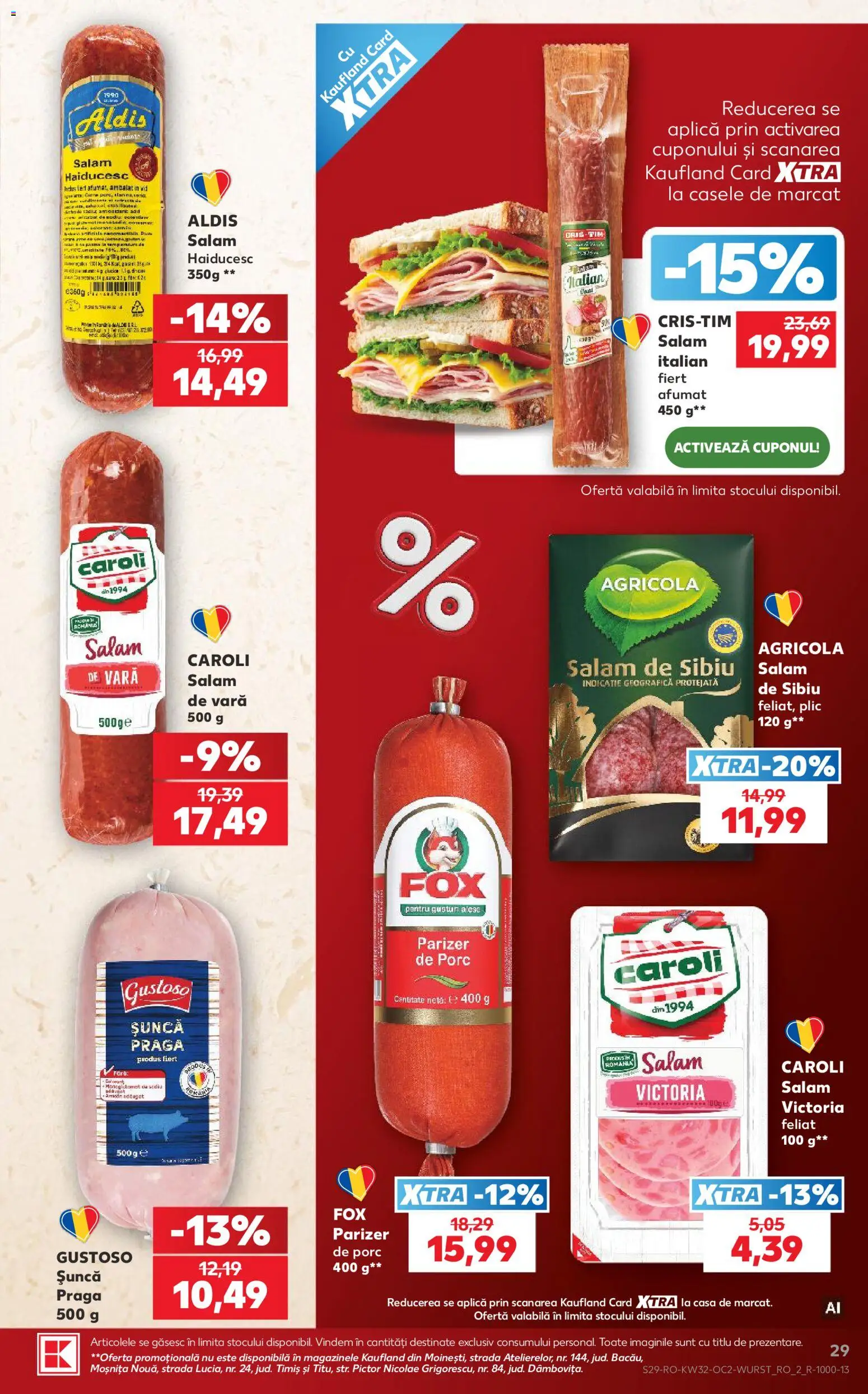 Noul catalog Kaufland – valabil de la 05.08.2026 | Pagină: 29 | Produse: Salam, Șuncă, Parizer