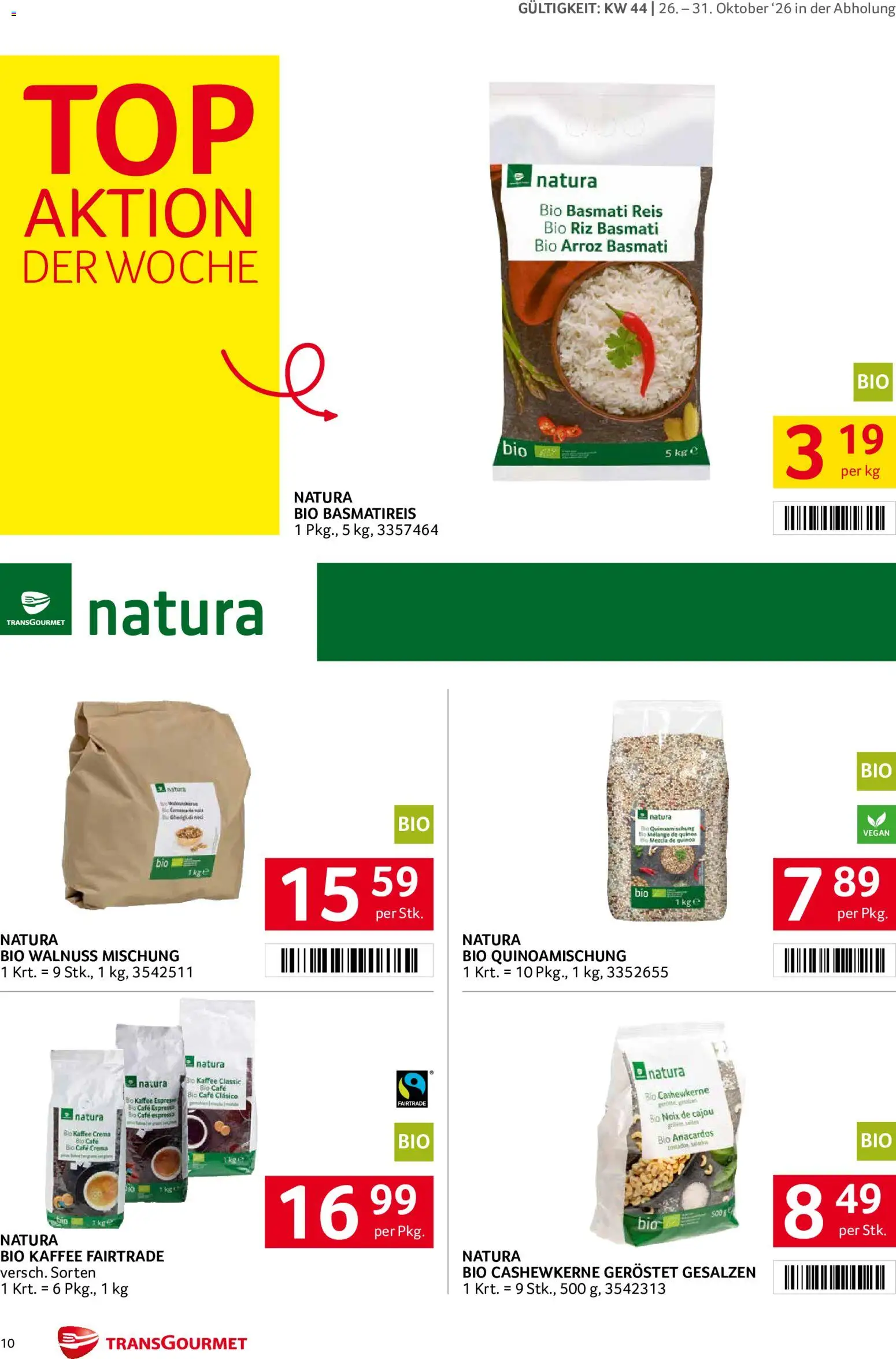 Transgourmet Abhol Aktion gültig ab 26.10.2026 | Seite: 10 | Produkte: Kaffee, Reis, Geröstet