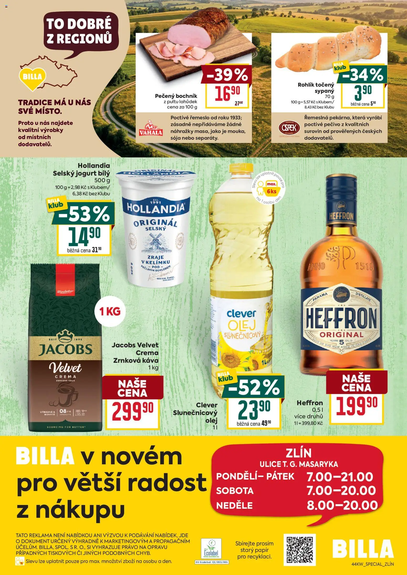 Billa leták - Zlín od 29.10.2026 | Strana: 2 | Produkty: Heffron, Crema, Hollandia, Jacobs velvet