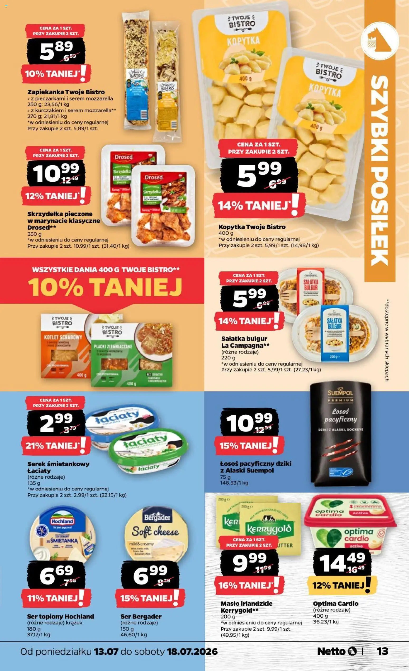 Netto gazetka od poniedziałku od 13.07.2026 | Strona: 13 | Produkty: Masło irlandzkie, Optima cardio, Zapiekanka, Placki ziemniaczane