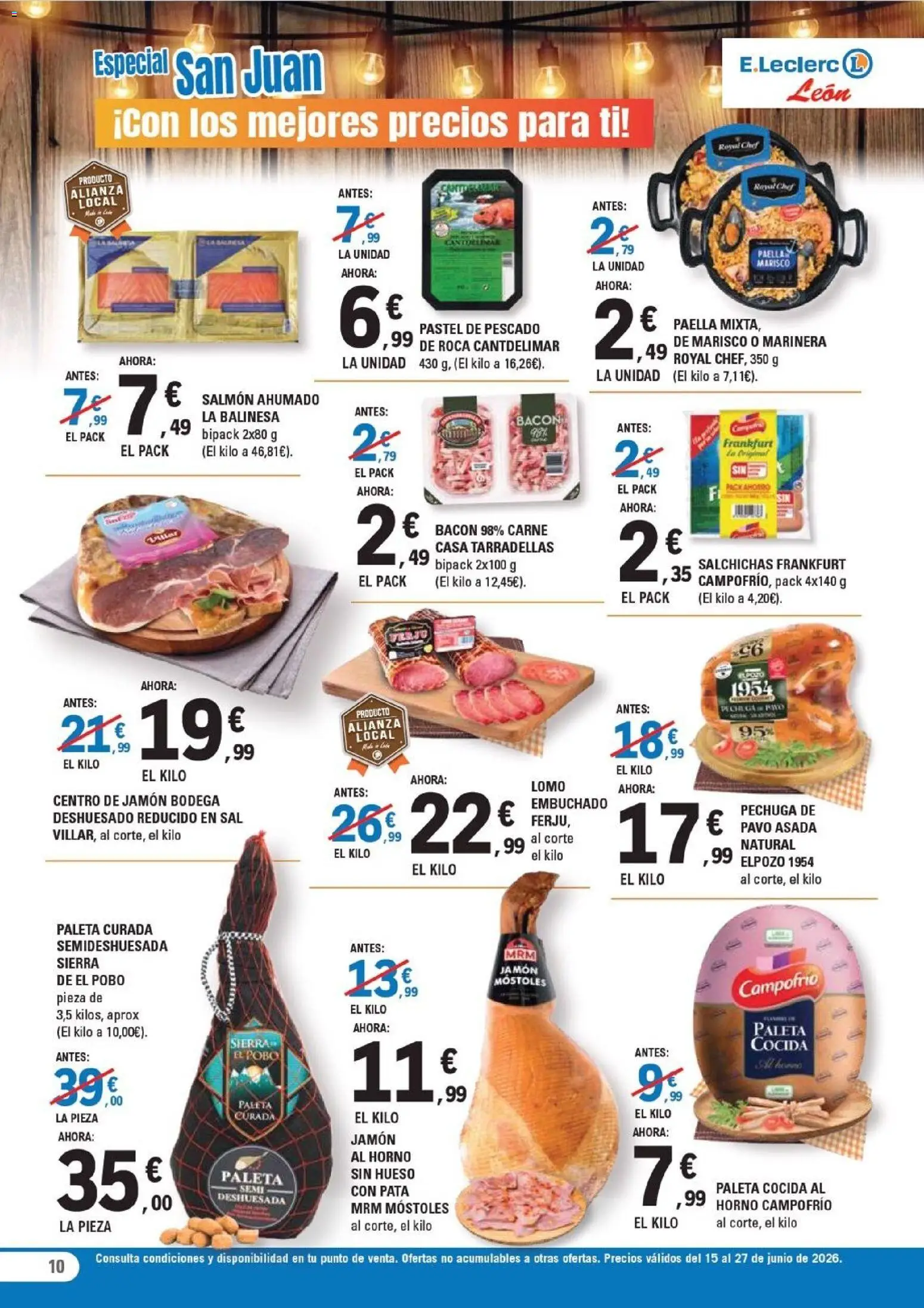 E.Leclerc León │ válido desde el 15.06.2026 | Página: 10 | Productos: Jamón, Pescado, Horno, Salmón ahumado