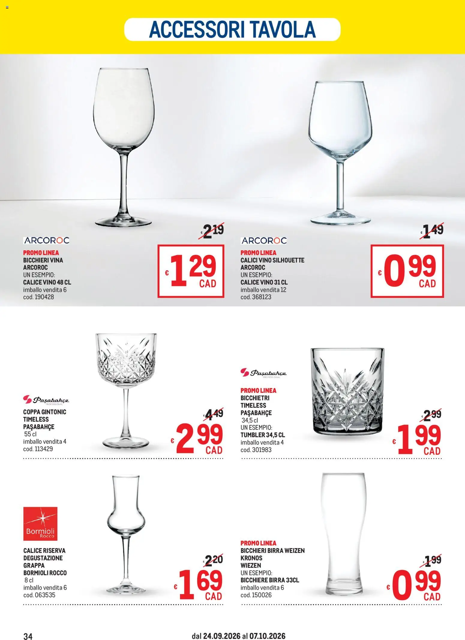 Volantino Metro del 24/09/2026 | Pagina: 34 | Prodotti: Calice, Birra, Vino, Bicchiere