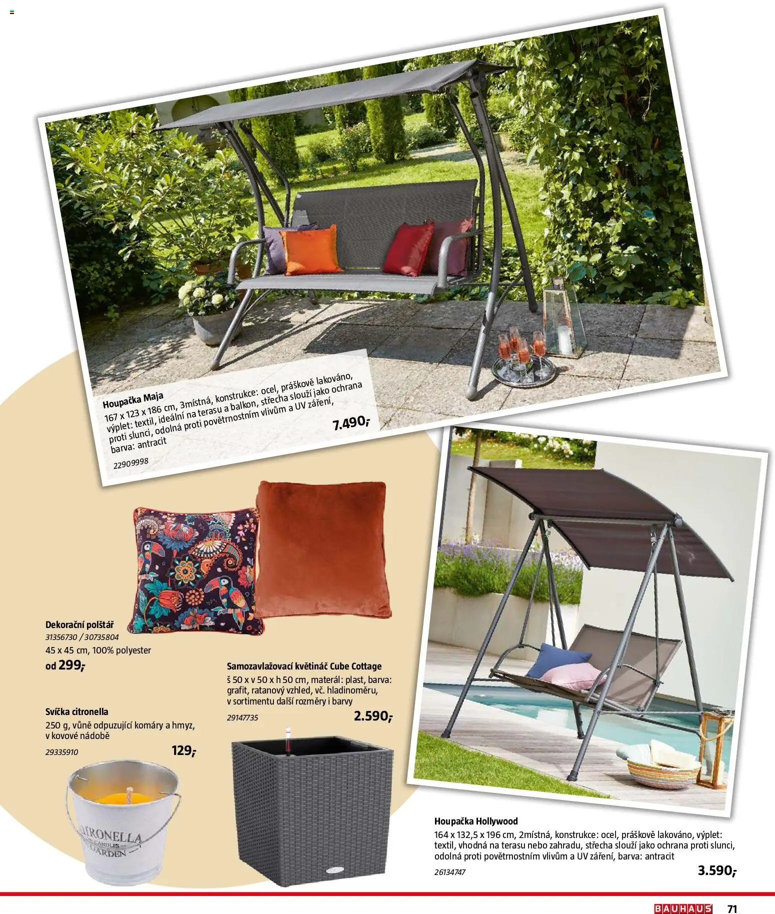 Bauhaus katalog Záhradní nábytek od 08.04.2026 | Strana: 71 | Produkty: Houpačka, Polštář, Květináč, Barvy